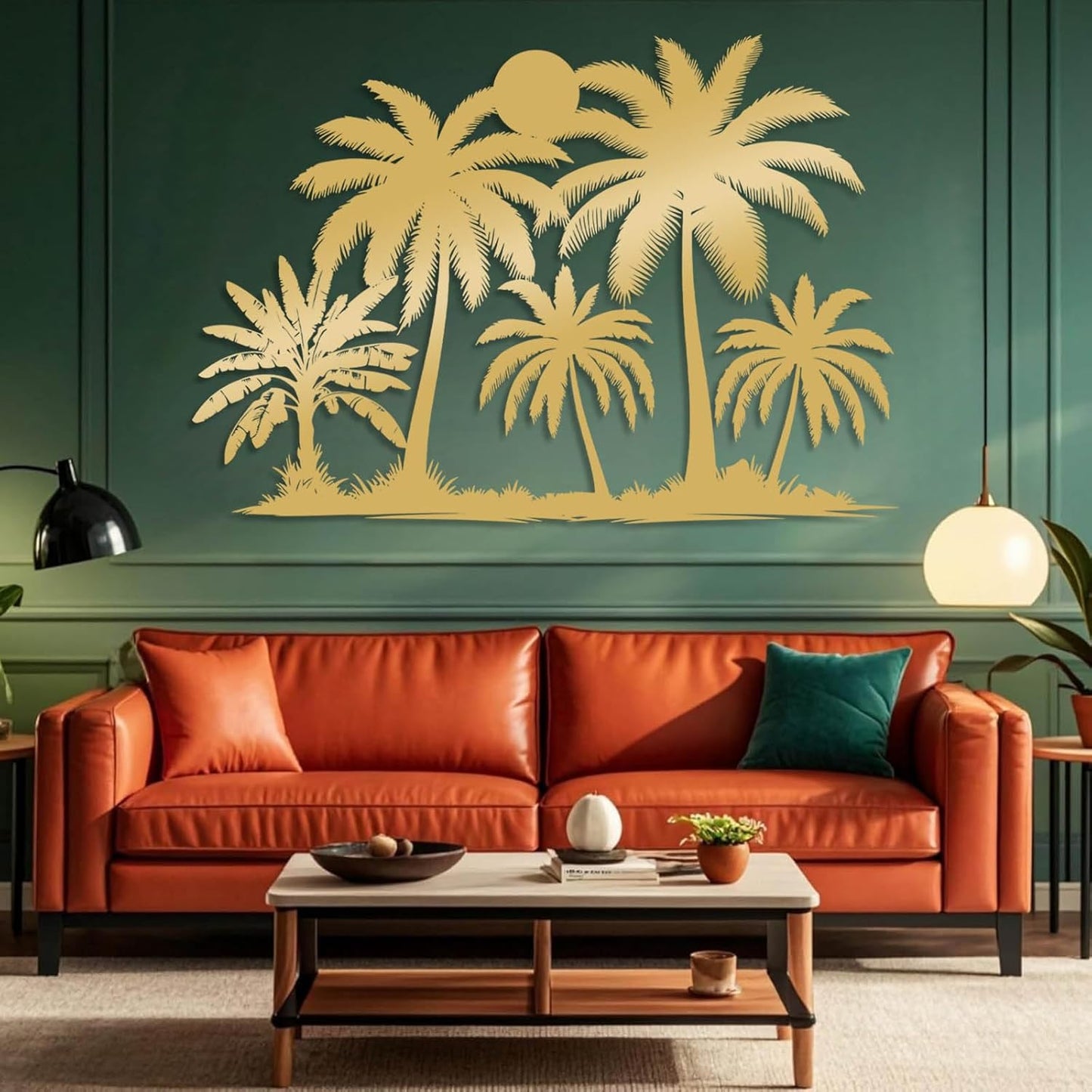 Tuglona Metal Palm Tree with Sunset Wall Decor, Tropical Palm Tree Metal Wall Art, Tropical Wall Decor, Sun Wall Art, Beach Wall Decoration, Coastal Trees Wall Hanging (Silver, 24"x16"/60x42cm)