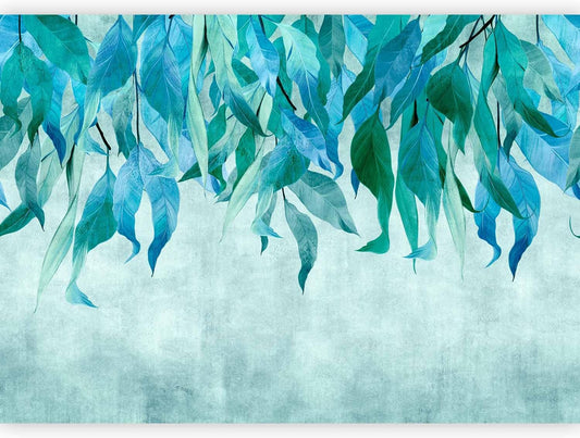 artgeist Wall Mural Hanging Leaves 138x101 in - Non-Woven Wallpaper Fleece Wall Decor Photo Print Picture Image Design Nature Botanical Concrete Green Blue b-C-10146-a-b