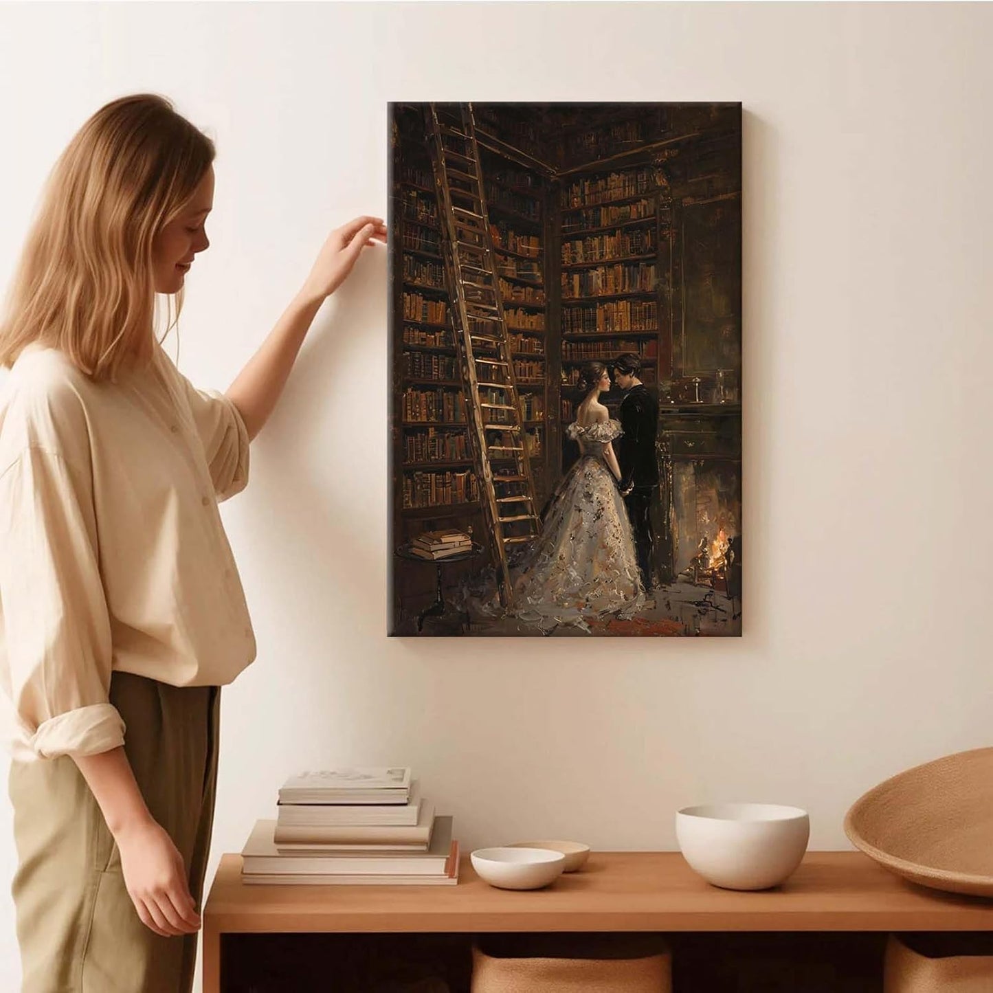 JFHCQJPK Gothic retro library scene decoration melancholy calm art college style wall aesthetic antique style home decoration suitable for bedroom living room12x16in Frameless
