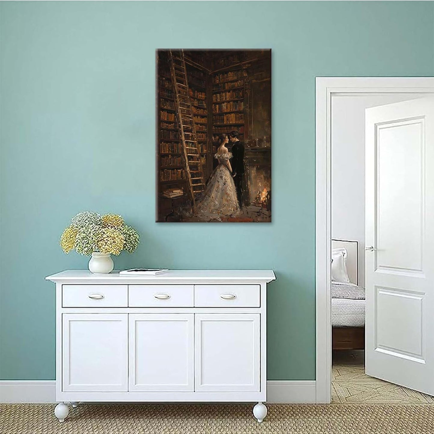 Gothic retro library scene decoration melancholy calm art college style wall aesthetic antique style home decoration suitable for bedroom living room8x12in Wood Framed