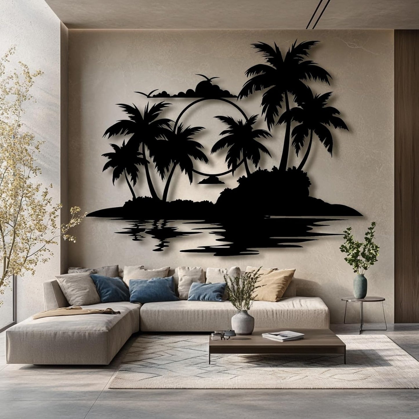 Lunwall Palm Tree Metal Wall Art, Tropical Palm Tree Wall Decor, 47 L" x 37 W" / 120 x 94 cm, Indoor and Outdoor Use