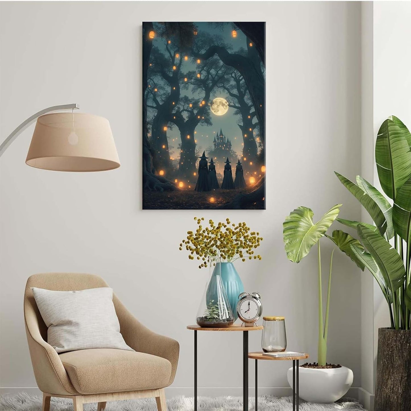 JFHCQJPK Mysterious creek painting witch and castle in magic forest art print canvas gothic print dark college decoration poster for home bedroom28x40in Frameless