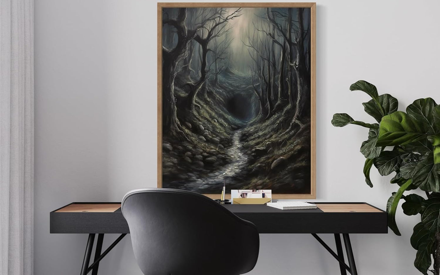 Dark Tunnel Poster Art Print, Halloween Scary Vintage Wall Art Academia Spooky Painting Decoration for Horror Prints, Gothic Posters Bedroom Decor 89 (Dark Tunnel, 11 x 14 inches, Wood Frame)