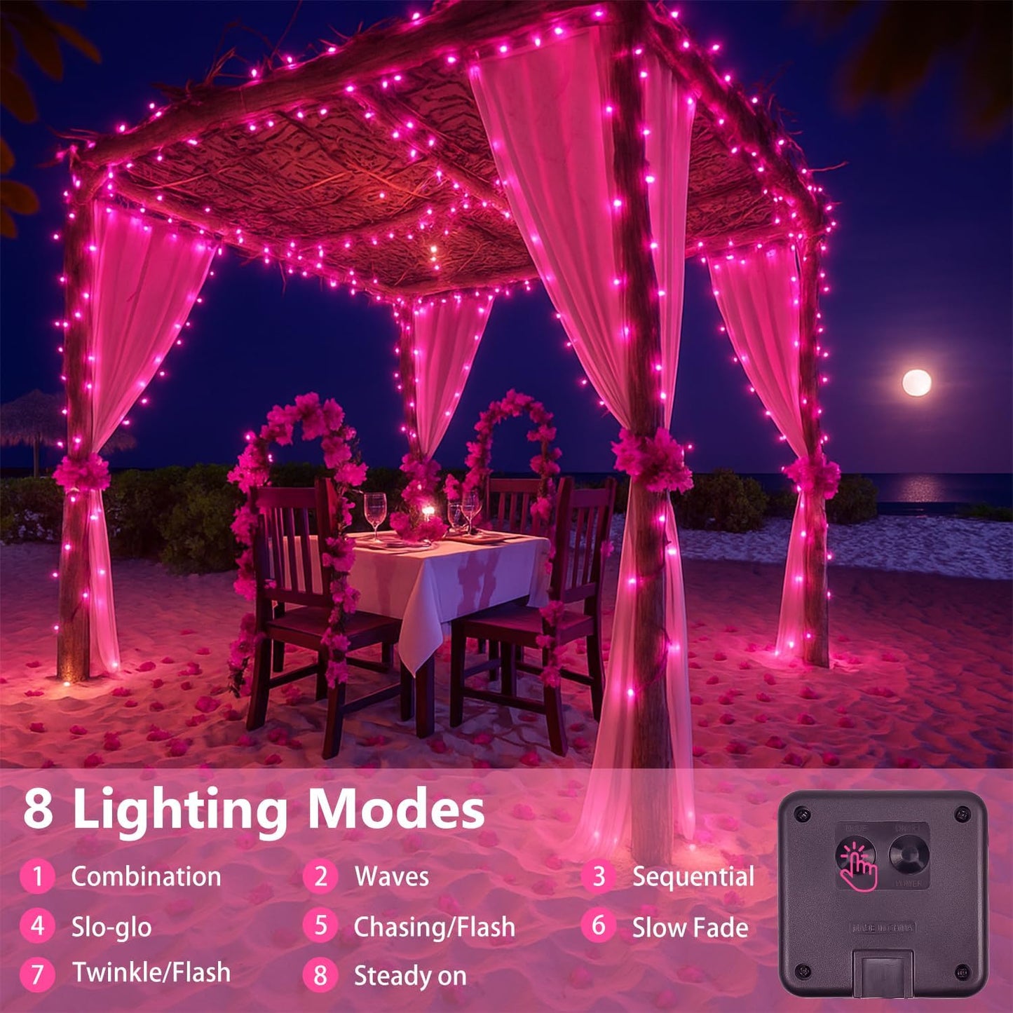 SANJICHA Pink Extra-Long Solar String Lights, 2-Pack 400 LED Solar Valentine Day Lights, Waterproof Copper Wire 8 Modes Solar Twinkle Fairy Lights for Mother's Day Tree Garden Party Wedding (Pink)