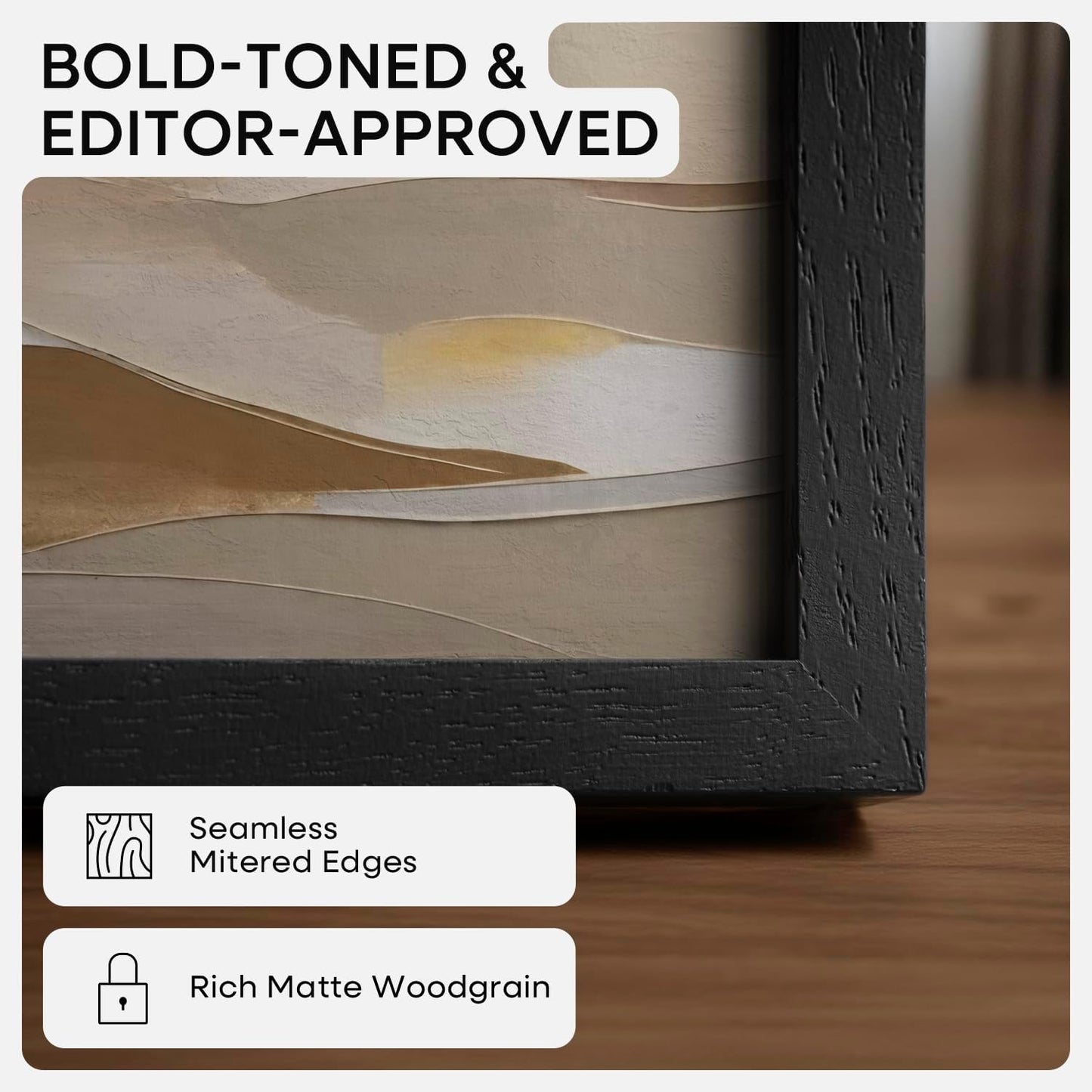 Homeforia 16x16 Black Wood Frame, High End Oak 16 x 16 Square Picture Frames with Mat 12 by 12 inches Photo, 16by16 Black Wooden Poster Frames Matted to 12x12 Print, Tempered Glass, Wall Kit, Set of 1