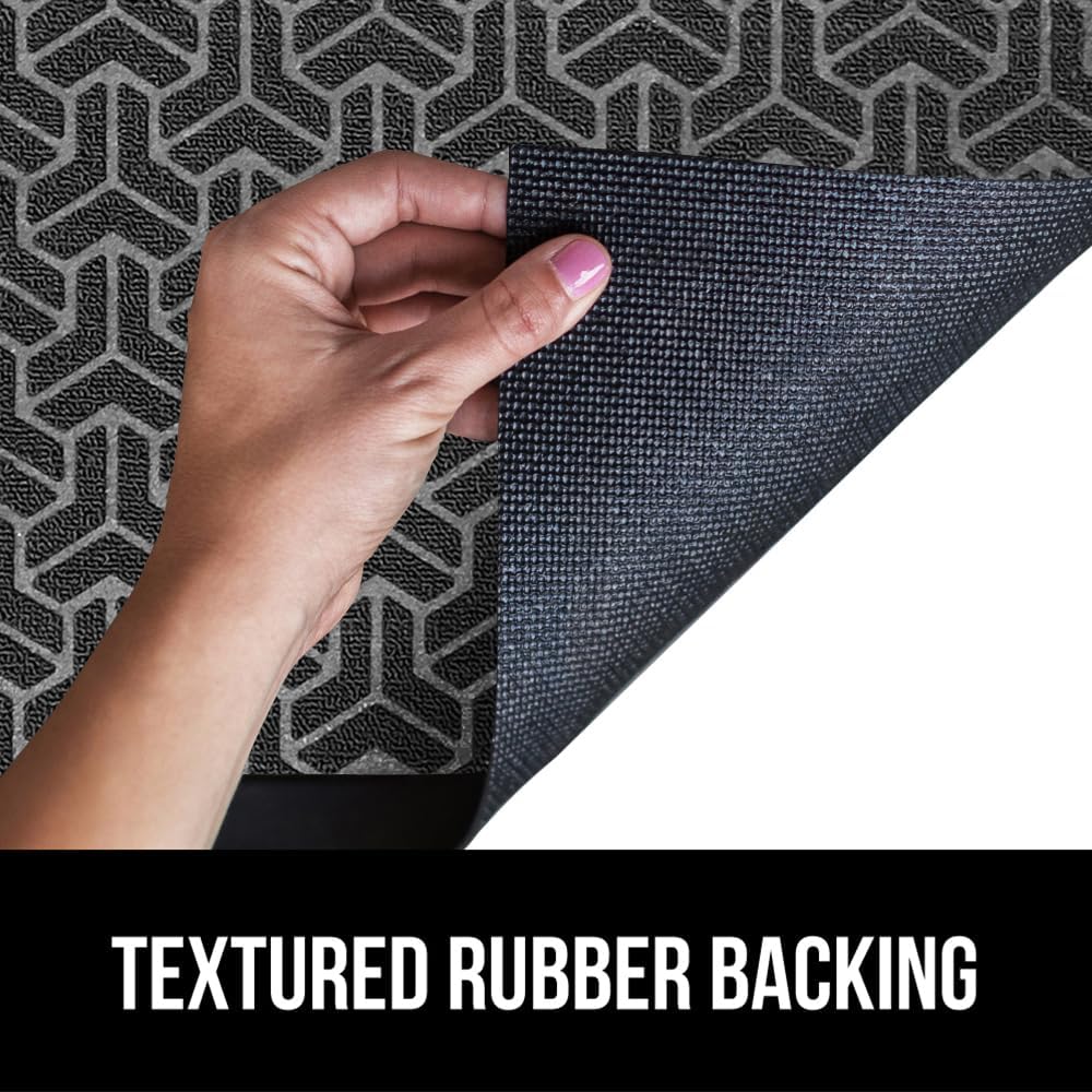 GORILLA GRIP 100% Waterproof All-Season WeatherMax Doormat, US Designed Natural Rubber, Stain and Fade Resistant, Low Profile Indoor Outdoor Door Mats, Easy Clean Patio Mat, 17x29, Slate Geometric