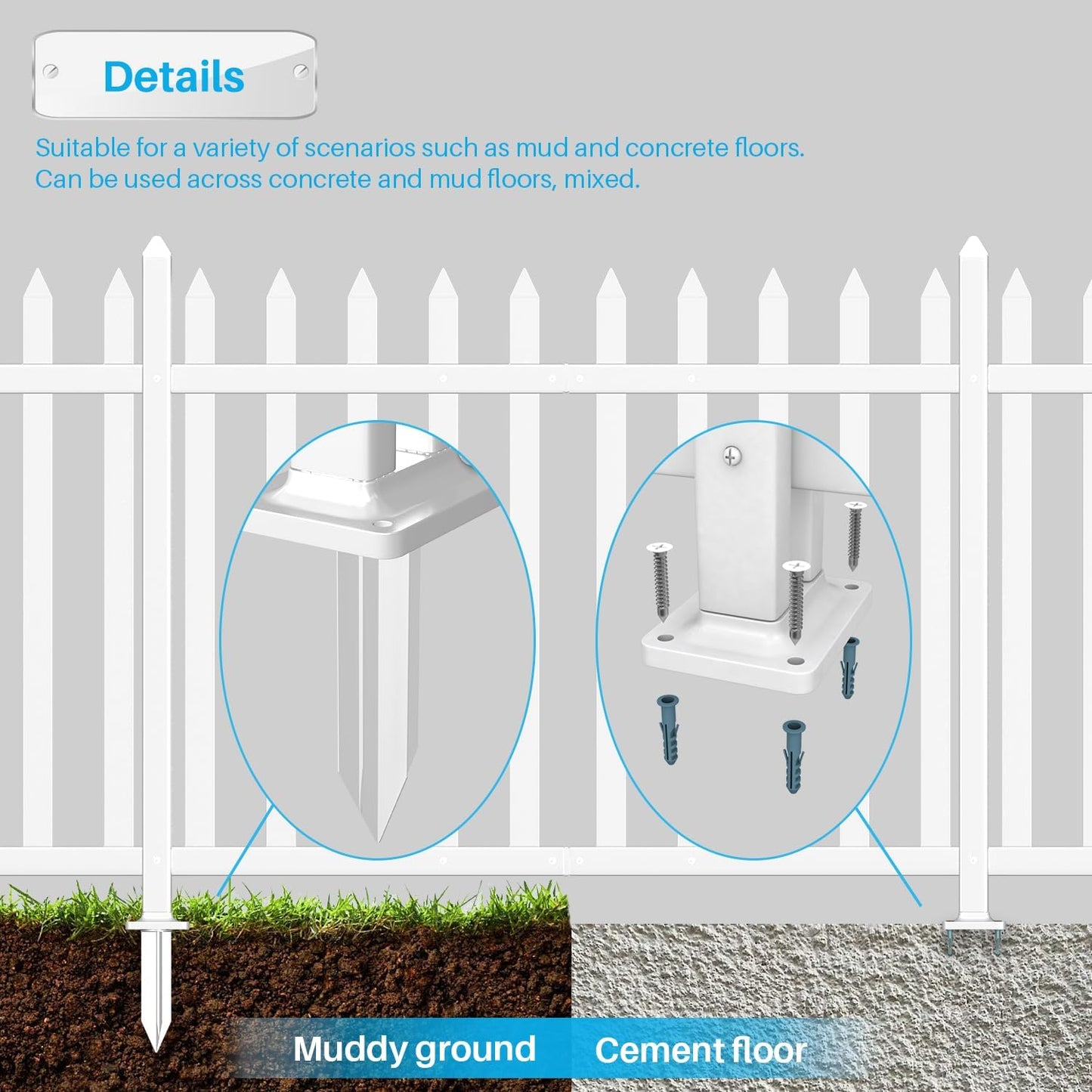 Patio 7 Sets Vinyl Picket Fence Panels 30" H x 84" W White PVC Decorative Fence for Front Yard Porch Patio Deck Pool Air Conditioner Fence Safety Dog Fence (34 Pickets, Straight)