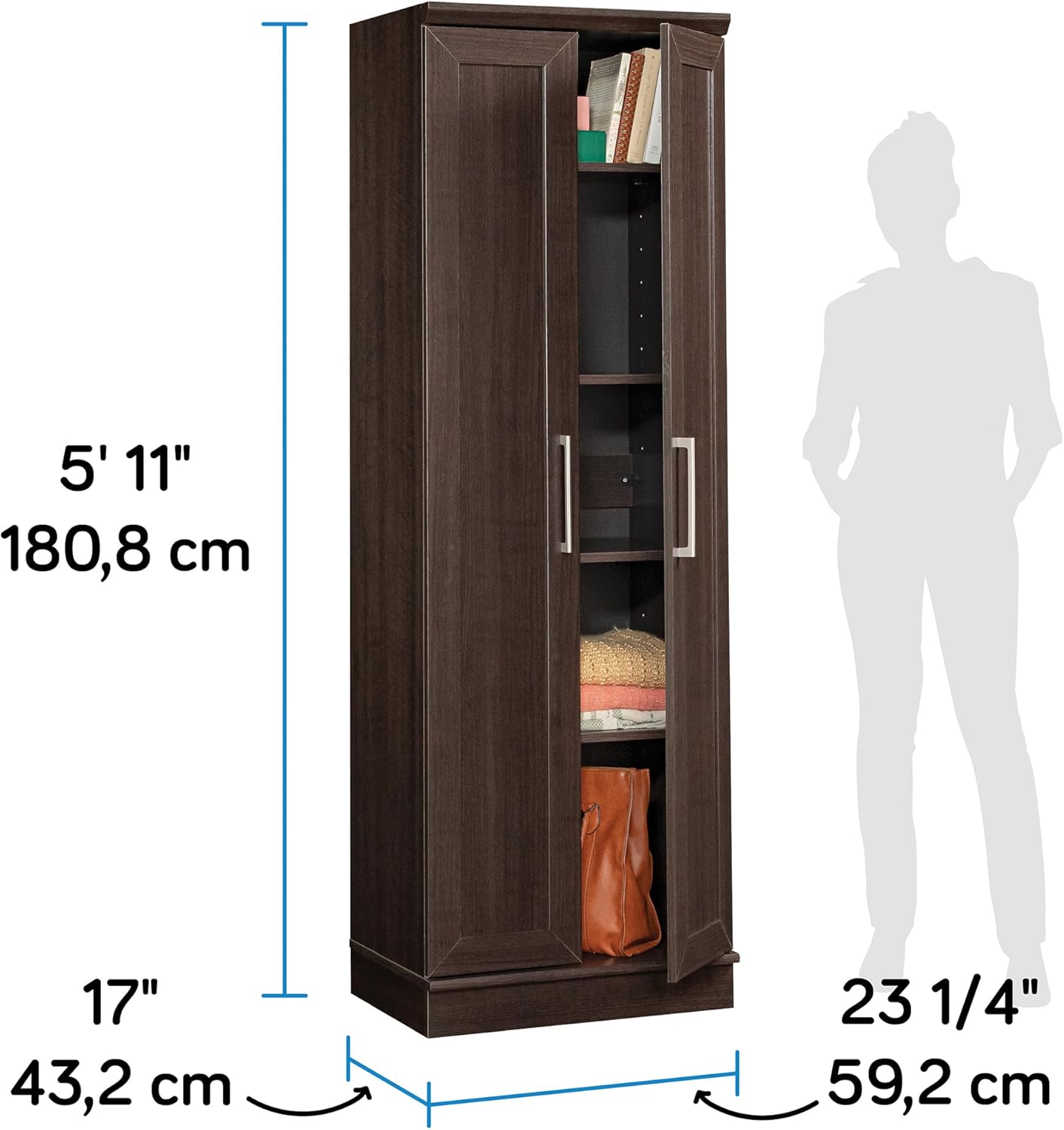 Sauder HomePlus Kitchen Pantry Storage Cabinet with Adjustable Shelves, Laundry Bathroom, L: 23.31" x W: 17.01" x H: 71.18", Dakota Oak
