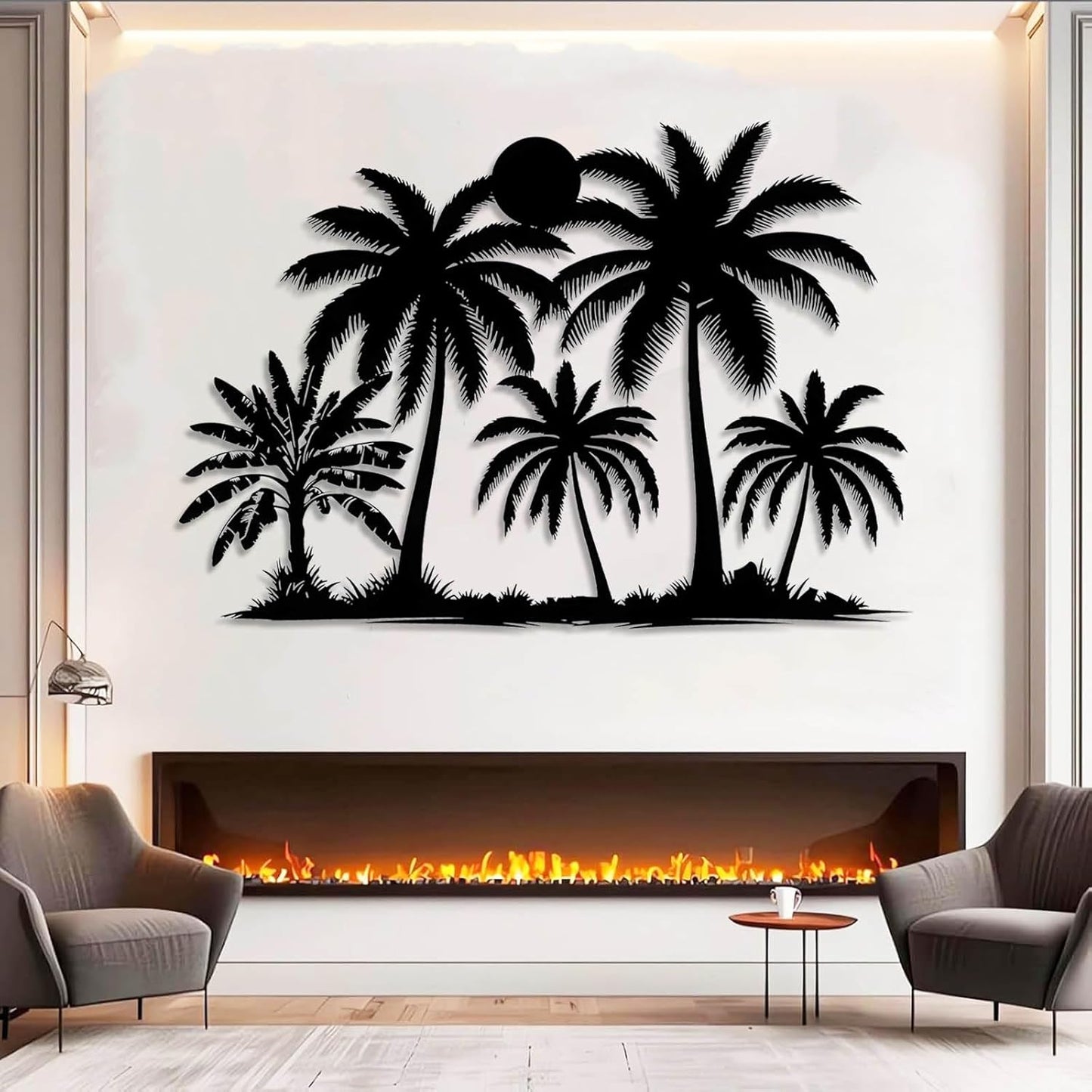 Tuglona Metal Palm Tree with Sunset Wall Decor, Tropical Palm Tree Metal Wall Art, Tropical Wall Decor, Sun Wall Art, Beach Wall Decoration, Coastal Trees Wall Hanging (Black, 41"x29"/105x73cm)