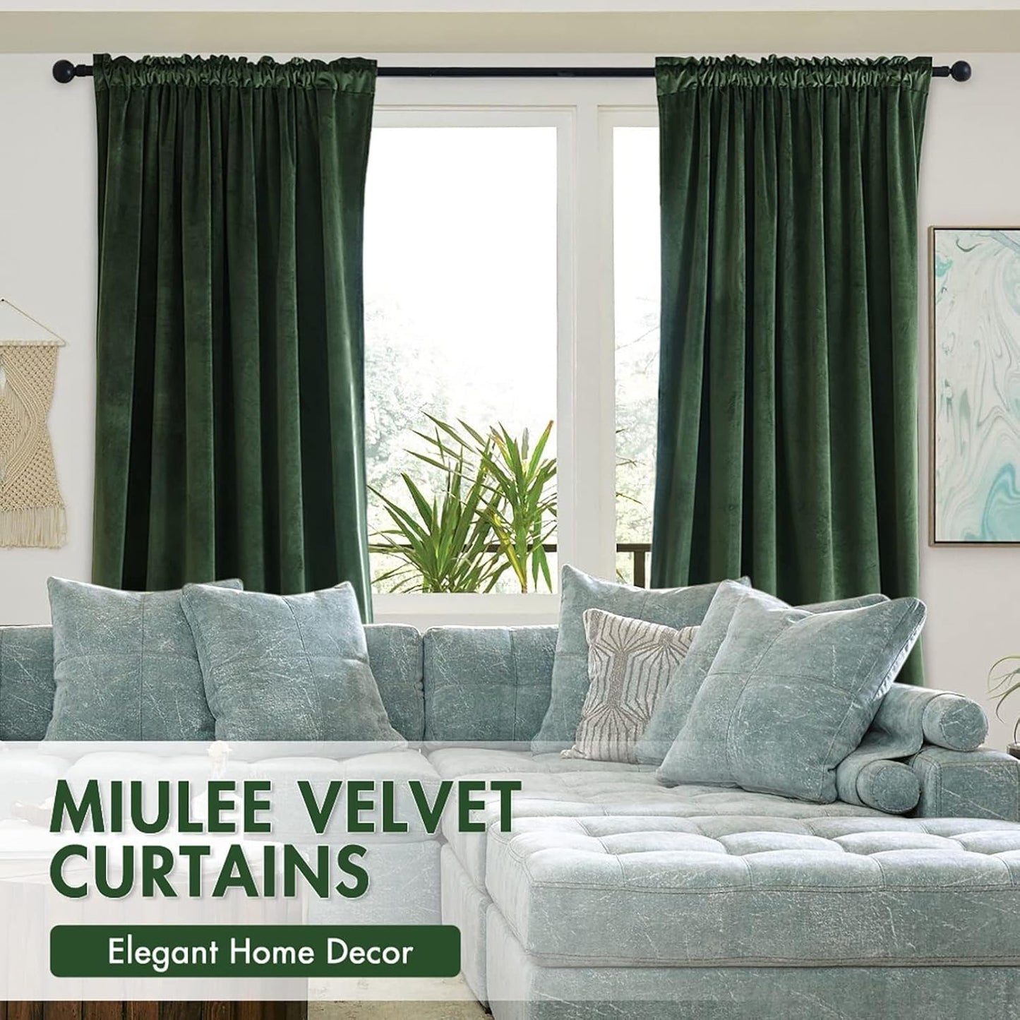 MIULEE Olive Green Velvet Curtains 84 Inches Long, Thermal Insulated Blackout Drapes for Bedroom Living Room Patio Door, Light Blocking Window Panels, Rod Pocket, Set of 2 W66 x L84