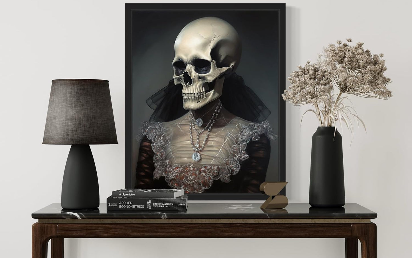 Female Skull Poster Art Print, Halloween Scary Vintage Wall Art Academia Spooky Painting Decoration for Horror Prints, Gothic Posters Bedroom Decor 89 (Female Skull, 11 x 14 inches, Black Frame)