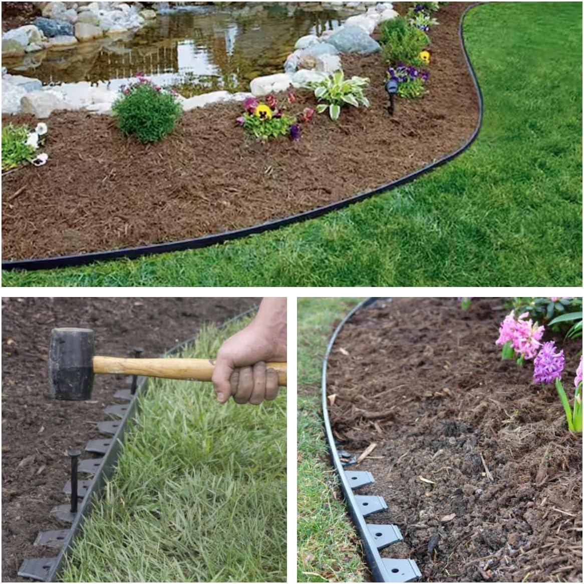 No Dig Durable Garden Landscape Edging Kit, 2" Tall Black Plastic Lawn Border for Landscaping, Flower Gardens, Lawn (100FT+ 120pcs Anchoring Spikes, Black)