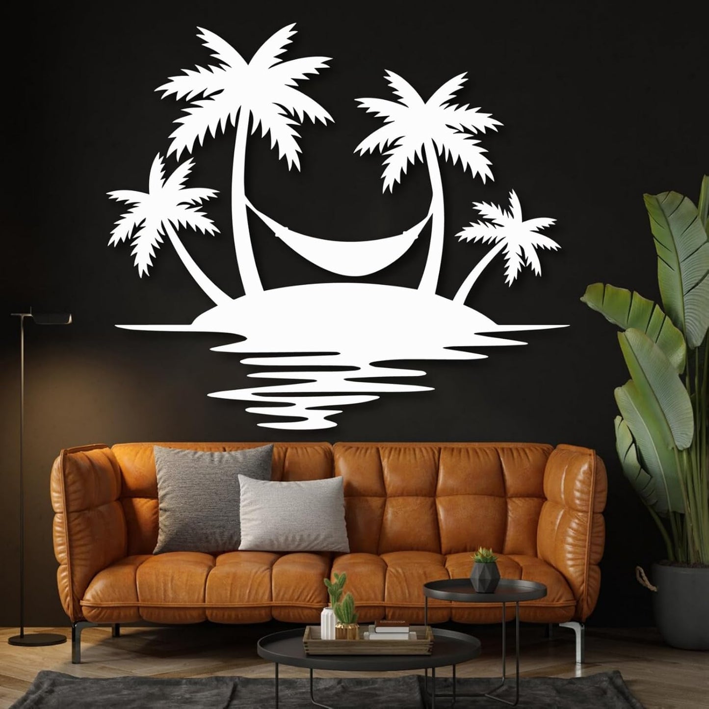 Palm Tree Metal Wall Decor,Palm Tree Outdoor Wall Art,Tropical Palm Tree Wall Decorations for Living Room,Outdoor Wall Decorations for House(31"×28",White)