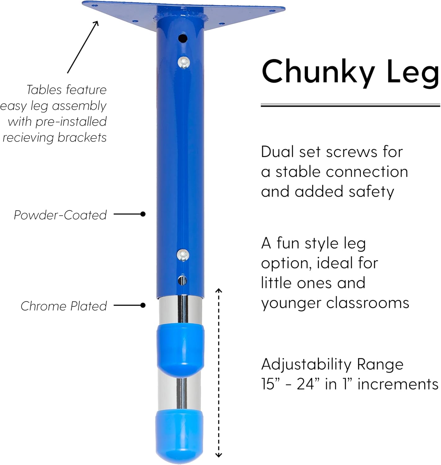 FDP Rectangle Activity School and Kids Classroom Table (24 x 48 inch), Toddler Legs, Adjustable Height 15-24 inches - Maple Top and Blue Edge