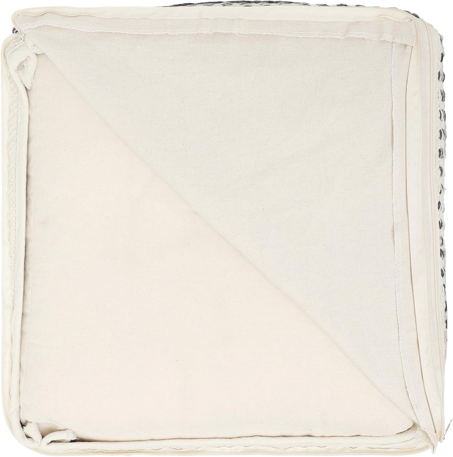 REDEARTH · Tufted Pouf Ottoman with Filler Textured Storage Cube Bean Bag Pouffe Footrest for Living Room, Bedroom, Nursery, Kidsroom; 100% Cotton (17.5"X17.5"X17.5", Linear Diamond Black)