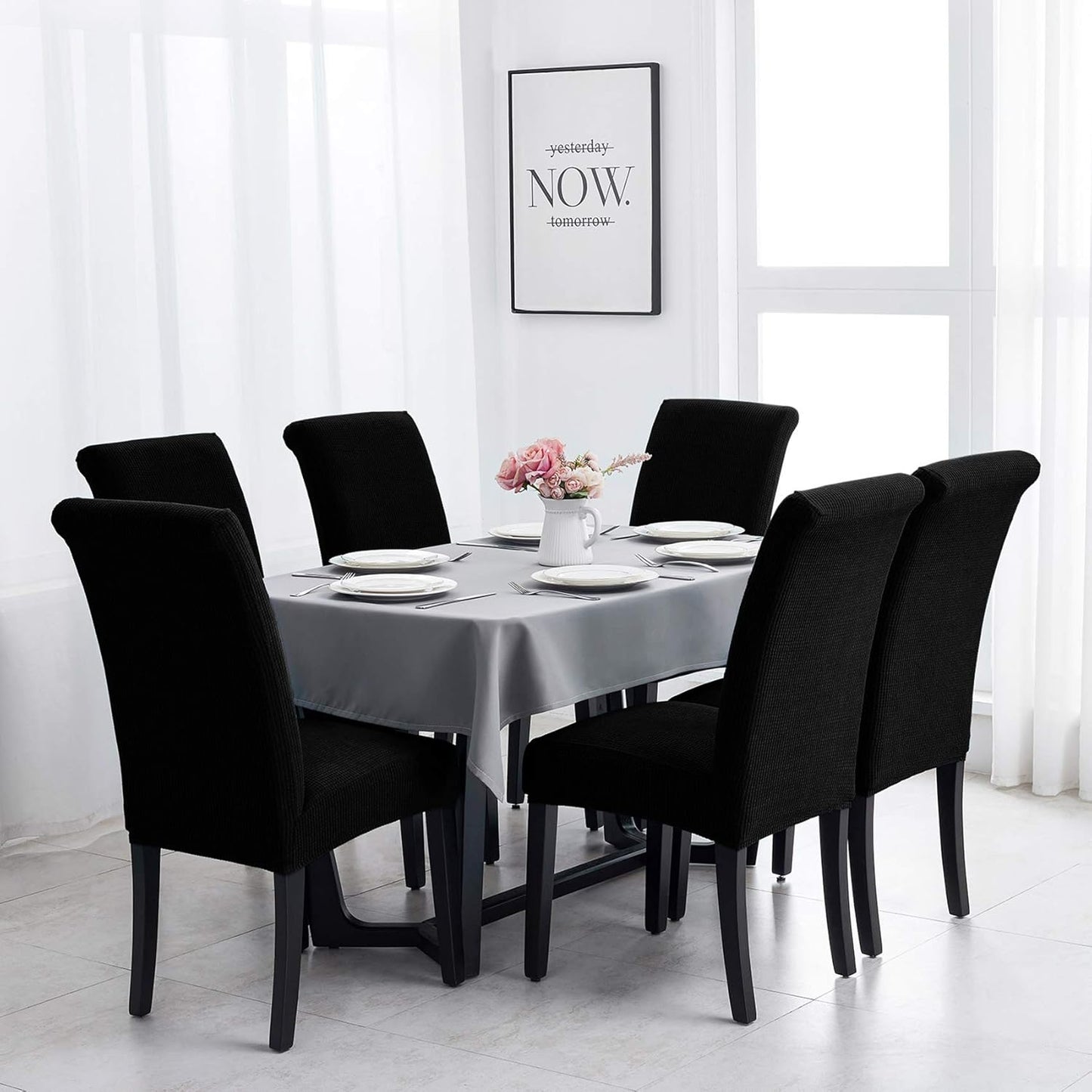 Joccun Chair Covers for Dining Room Set of 2,Dining Chair Slipcovers Stretch Dining Room Chair Covers Seat Protector,Washable Parsons Chair Cover for Home,Hotel,Banquet(Black,2 Pack)