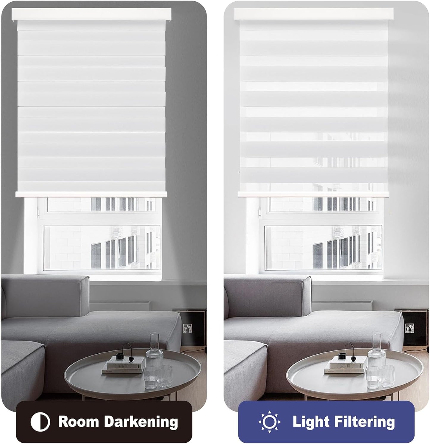 HESTIA Cordless Zebra Blinds Light Filtering Roller Shades UV Blocking Blackout Privacy Indoor Window Shades for Home Office Day and Night, Black,45" W x 60" H