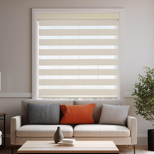 HESTIA Cordless Zebra Blinds Light Filtering Roller Shades UV Blocking Blackout Privacy Indoor Window Shades for Home Office Day and Night, Beige,30" W x 48" H