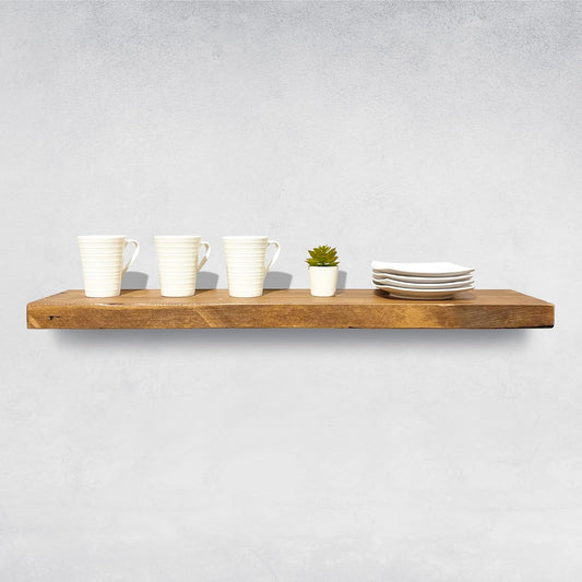 URBANDI, Rustic Floating Shelves, Set of 2, Hidden Bracket, Solid Wood, Heavy Duty, Wall Mounted Shelves, (Brown, 24Wx8D)