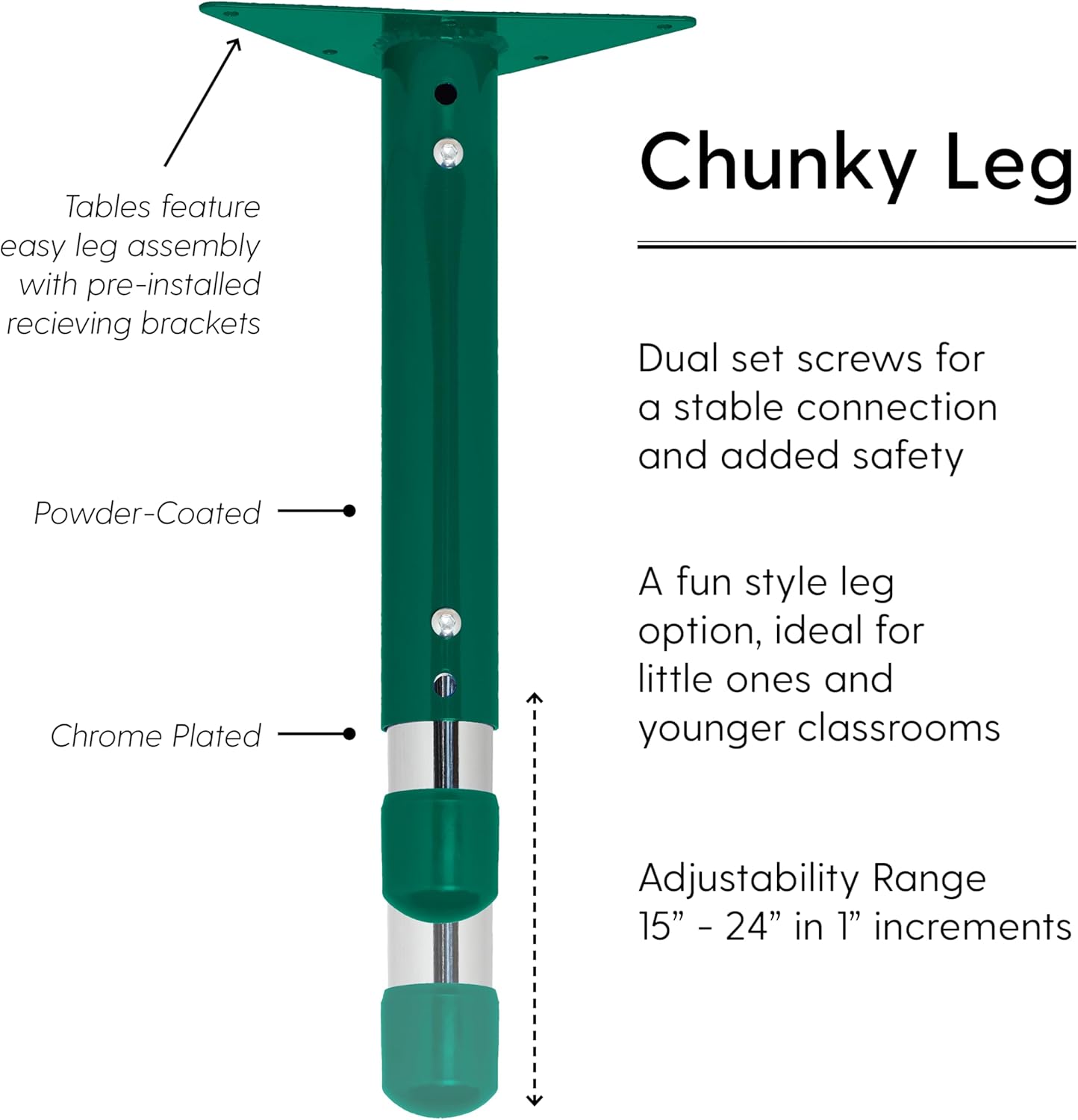 FDP Rectangle Activity School and Kids Classroom Table (24 x 48 inch), Toddler Legs, Adjustable Height 15-24 inches - Gray Top and Green Edge
