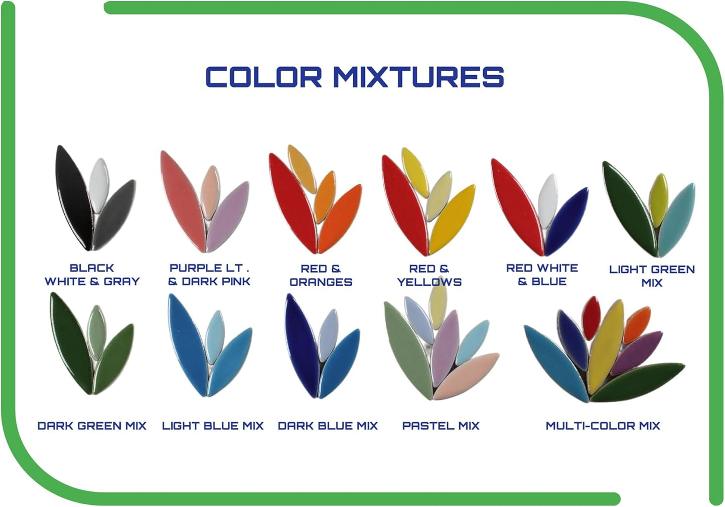VerzTile Mosaic Tiles for Crafts - Petal Shaped Ceramic Tile Craft Hobbies & Art Projects 39 Color Options Endless Creativity DIY Design (Green)