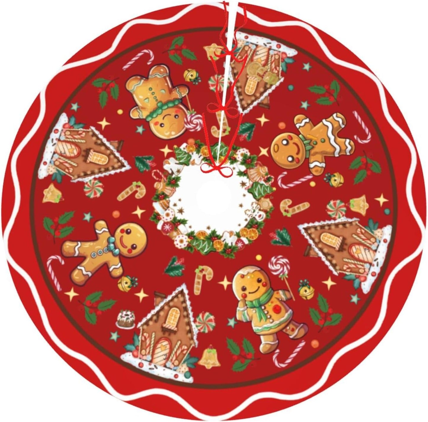 Gingerbread Man Candy Christmas Tree Skirt Xmas Tree Mat Christmas Tree Ornaments Decorations Holiday Party Indoor Outdoor 36"