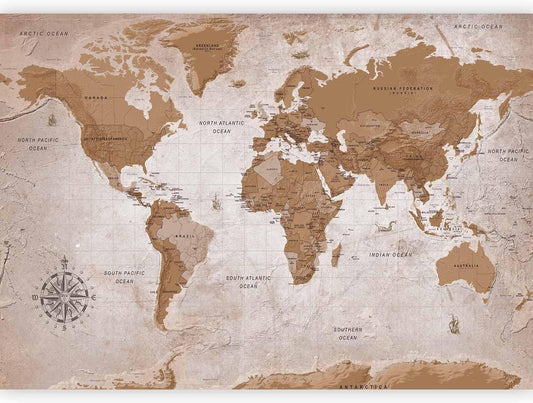 artgeist Wall Mural World Map 135x101 in - XXL Peel and Stick Self-Adhesive Wallpaper Removable Large Sticker Foil Wall Decor Print Picture Image Design Map of The World k-A-0108-a-a