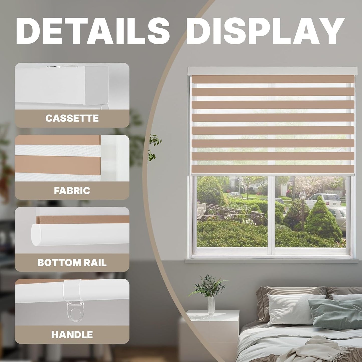 HESTIA Cordless Zebra Blinds Light Filtering Roller Shades UV Blocking Blackout Privacy Indoor Window Blind for Home Office Day and Night, Beige,37" W x 60" H