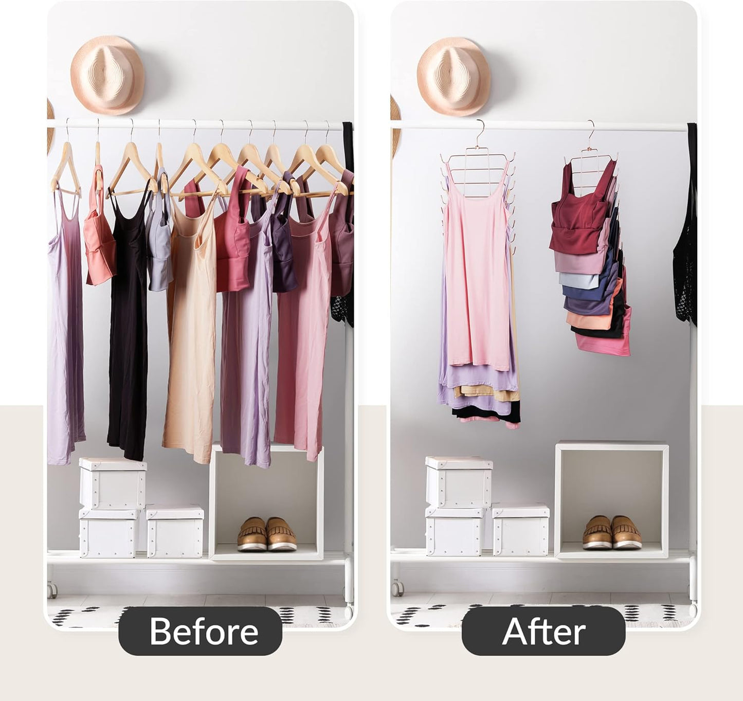 ZEDODIER Tank Top Hanger, 4 Pack Space Saving Bra Hangers, Non-Slip Hanging Sport Bras Holder, Closet Organizers and Storage for Camisoles Tank Tops Bras Ties Swimsuits Strappy Dress, Rose Gold