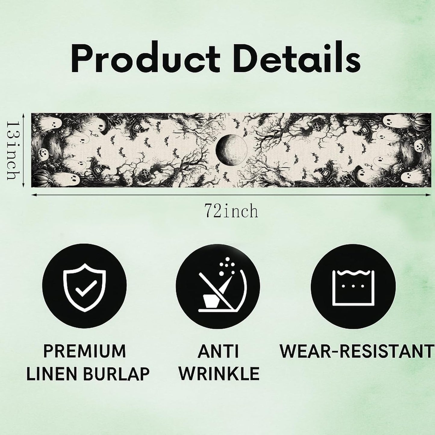 GPGHE Halloween Table Runner Black Ghost Holiday Burlap Table Decoration Indoor Outdoor Home Decor Party Supply 13 x 72 Inch