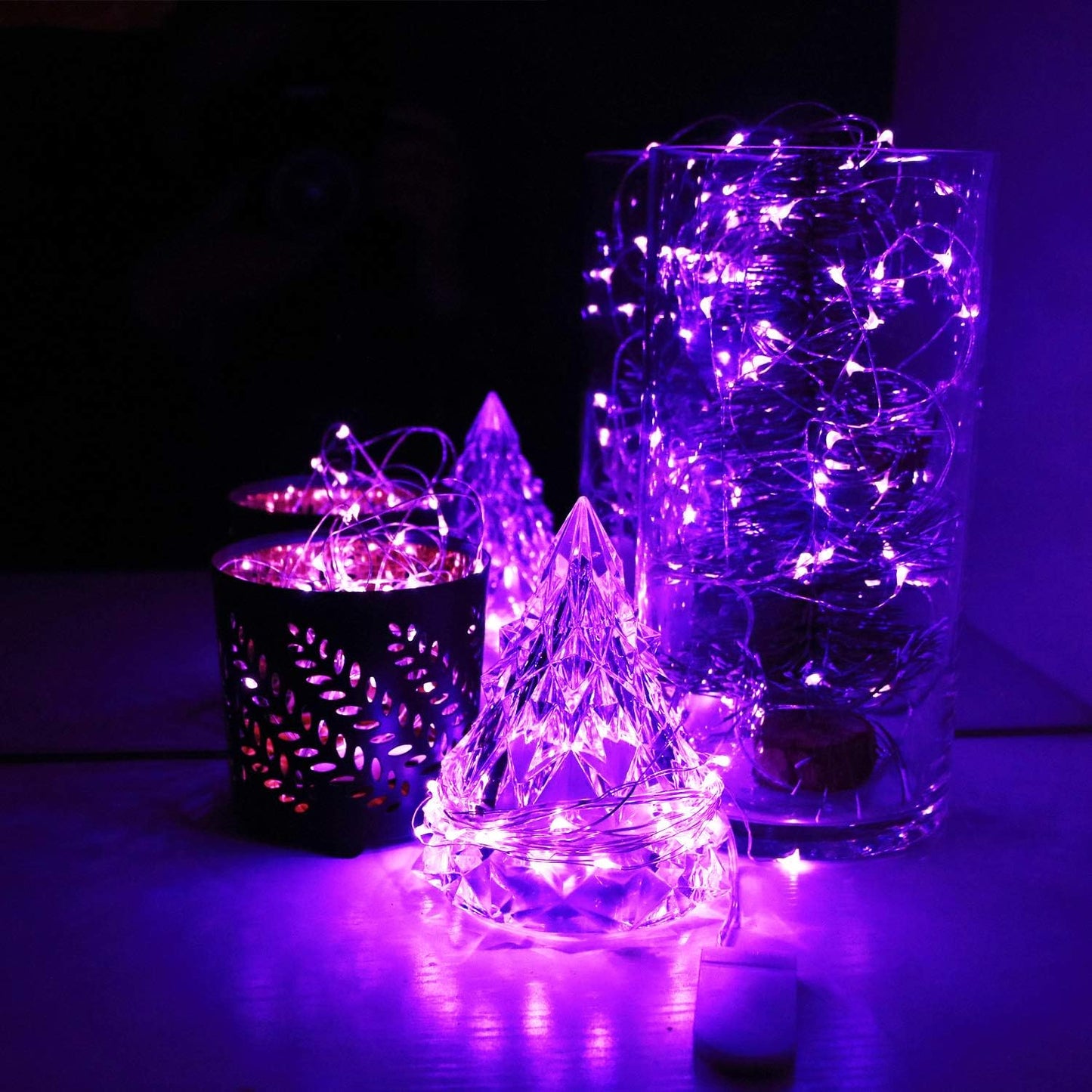 OakHaomie 6 Pack 10ft(3m) LED Starry String Lights 30 Micro LEDs on Silvery Copper Wire,2pcs CR2032 Batteries Required and Included,for DIY Wedding Christmas Centerpiece Table Decorations (Purple)