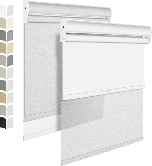 BERISSA Cordless Dual Roller Shades with Cassette Valance,Double Window Shades Blackout and Light Filtering Shades,Day and Night Roller Shades for Home Office Door.Striped Jacquard White.70 W x 44" H