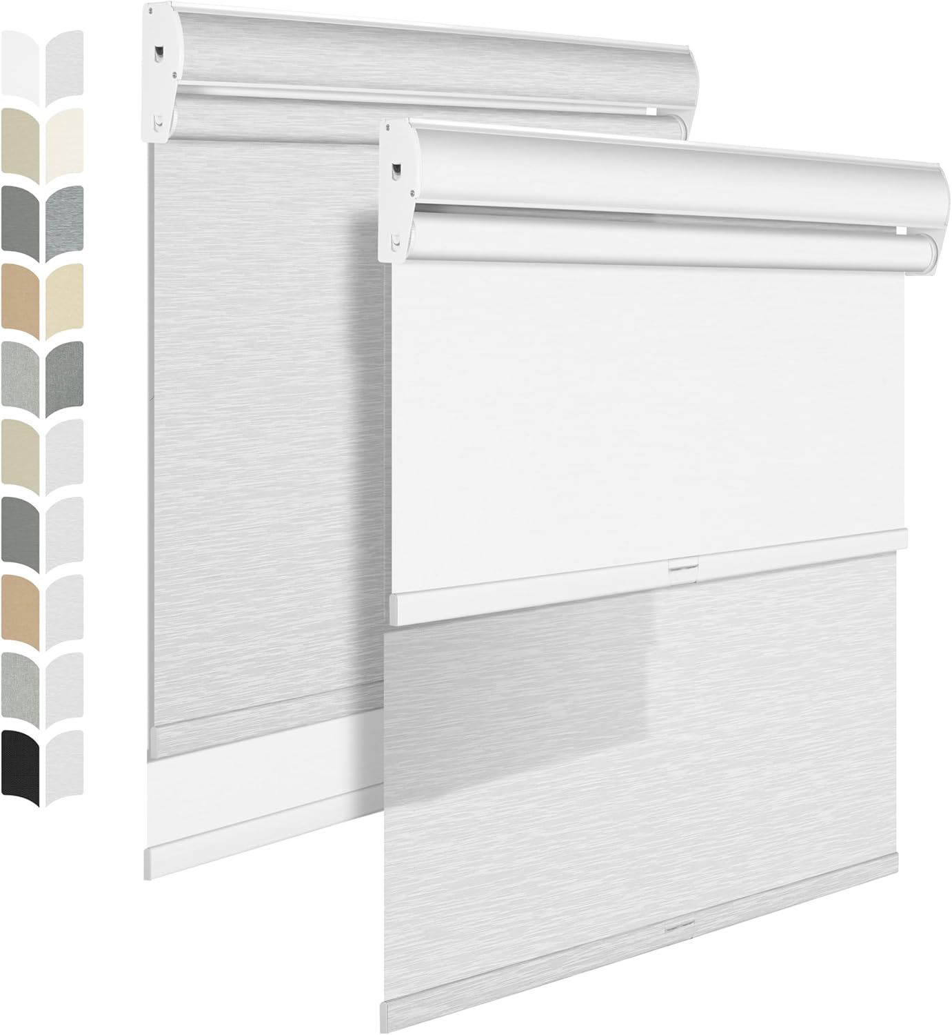 BERISSA Cordless Dual Roller Shades with Cassette Valance,Double Window Shades Blackout and Light Filtering Shades,Day and Night Roller Shades for Home Office Door.Striped Jacquard White.76 W x 86" H