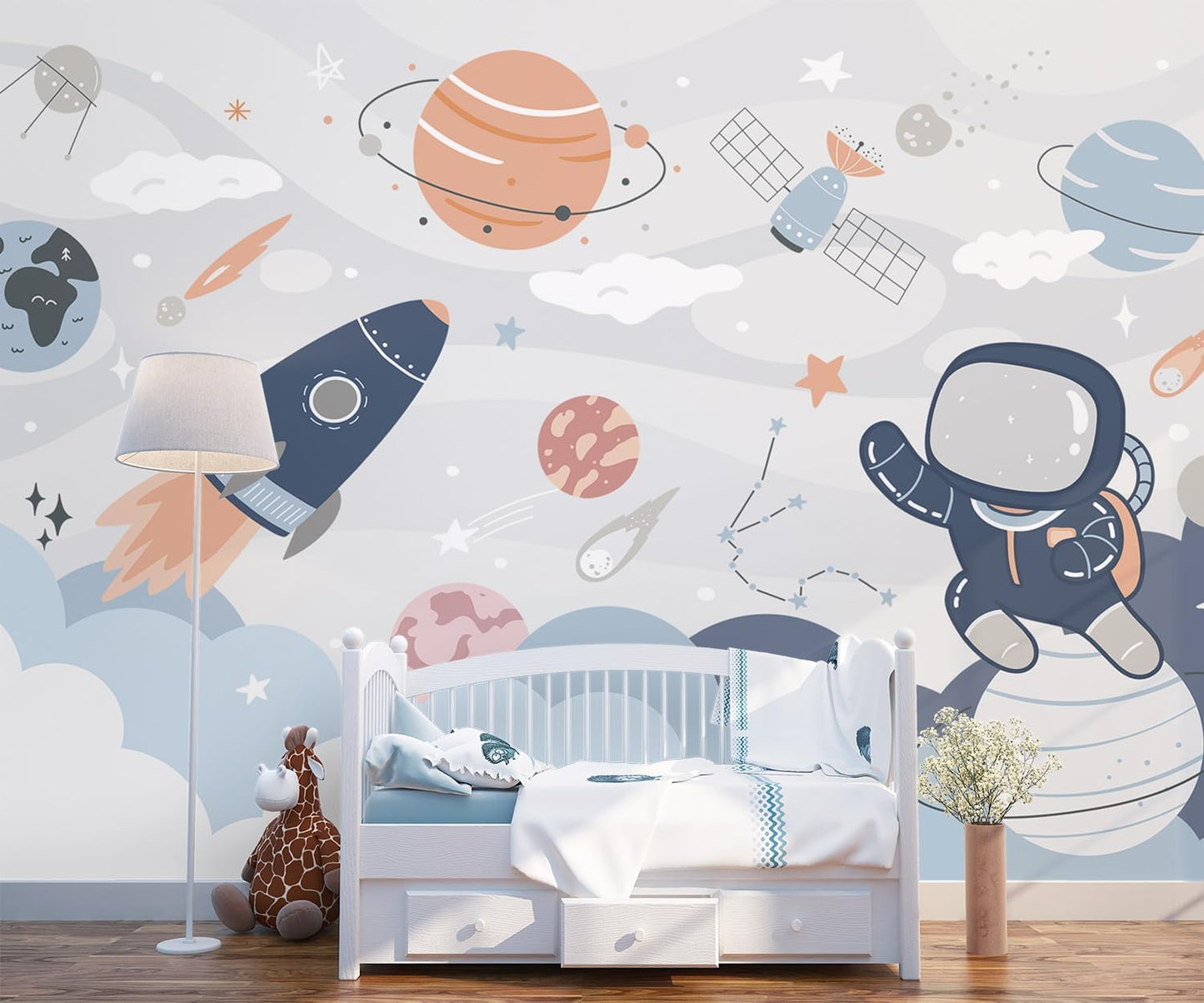 -Nursery Cartoon Space Planet boy Children's Room Wallpaper XT12 L 180" x 115"