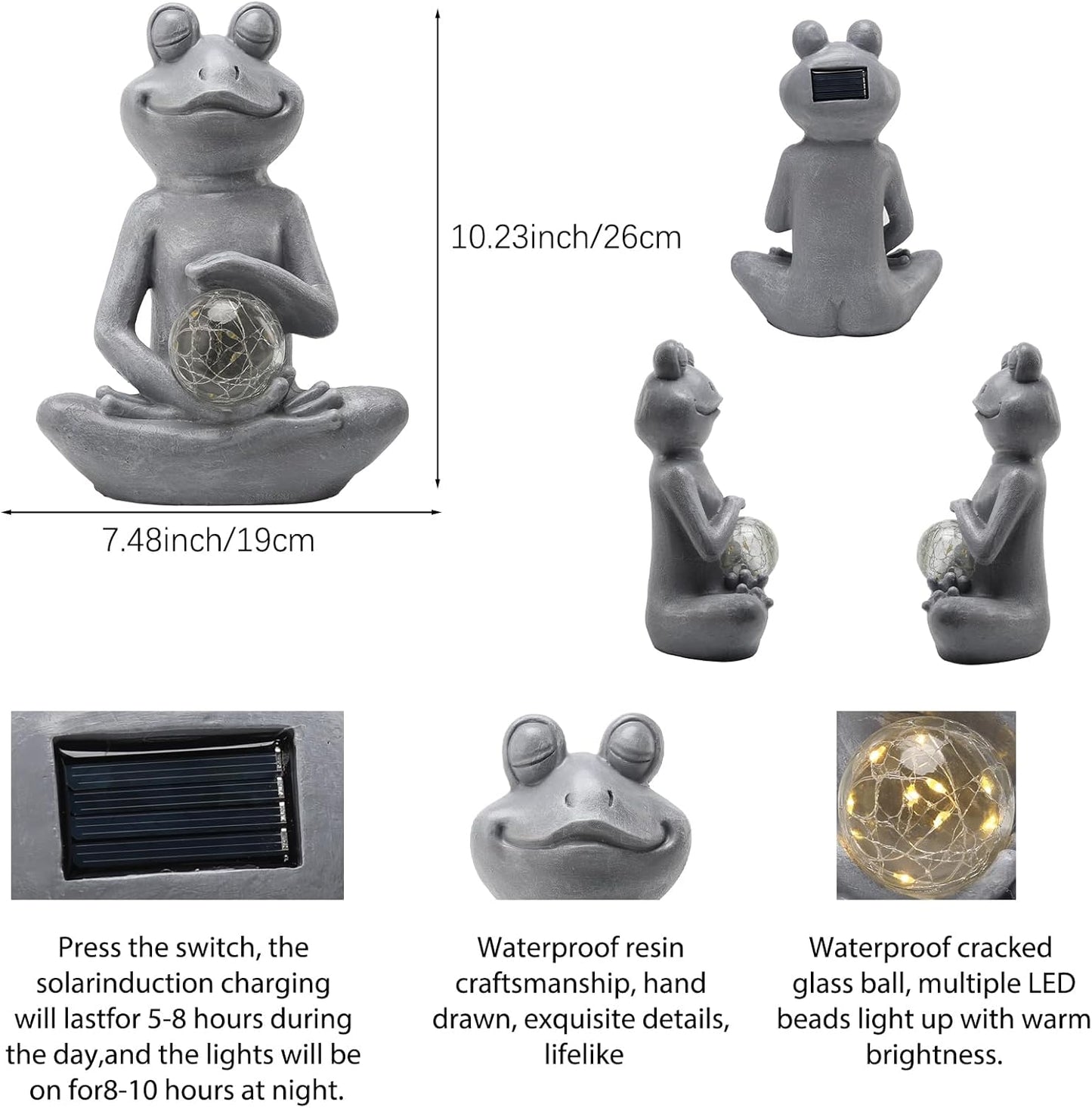 Solar Frog Garden Statues Meditating Yoga Frog Statue Housewarming Gifts for Women Mom Zen Garden Figurines for Lawn Patio Yard Porch Garden Decor Decorations Gift Ideas