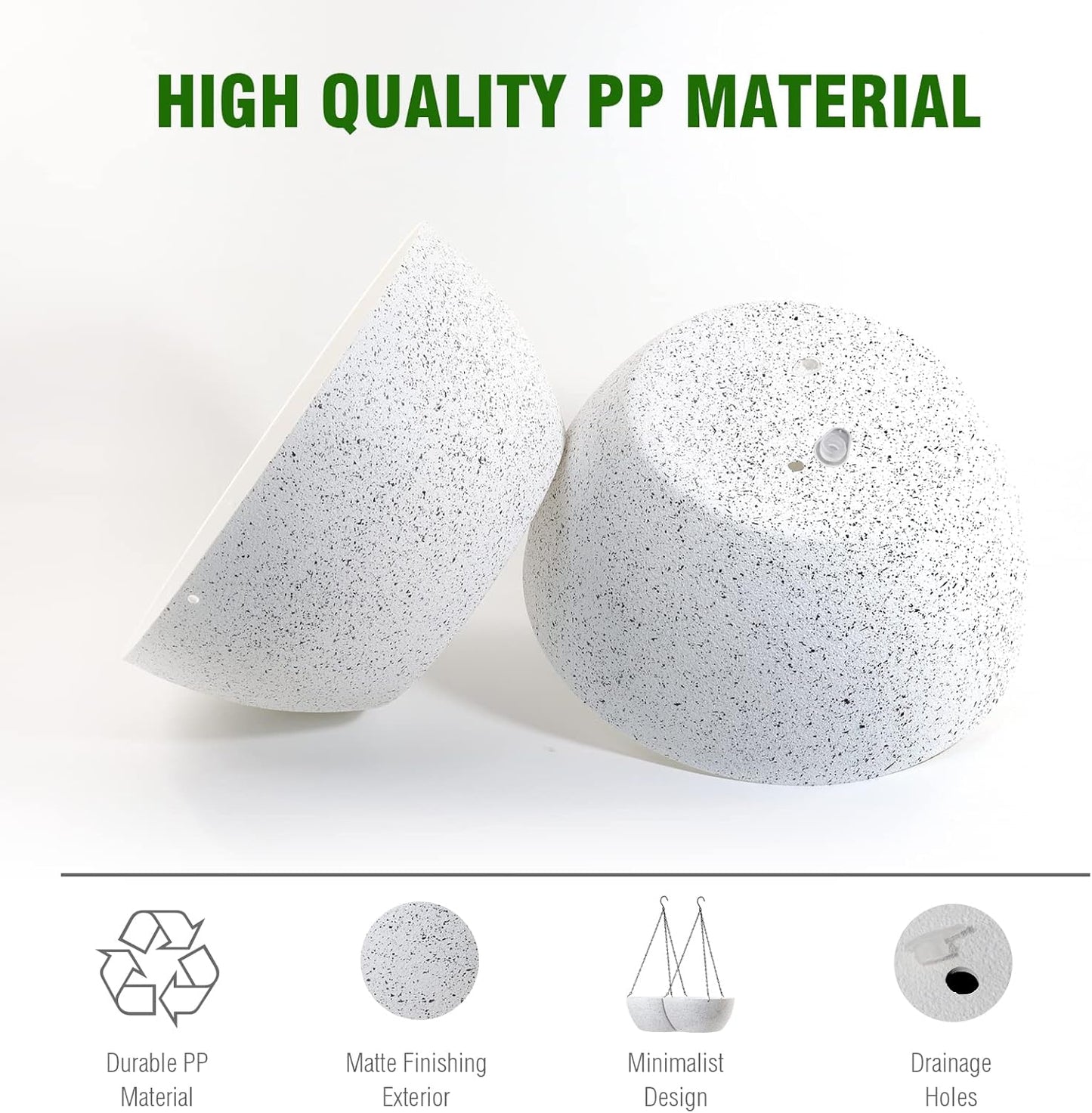 10 inch Hanging Planters for Outdoor Indoor Plants with Drainage Holes and Chain, 2 Pack Round Hanging Flower Plant Pots for Garden Home Porch Decor, Speckled White