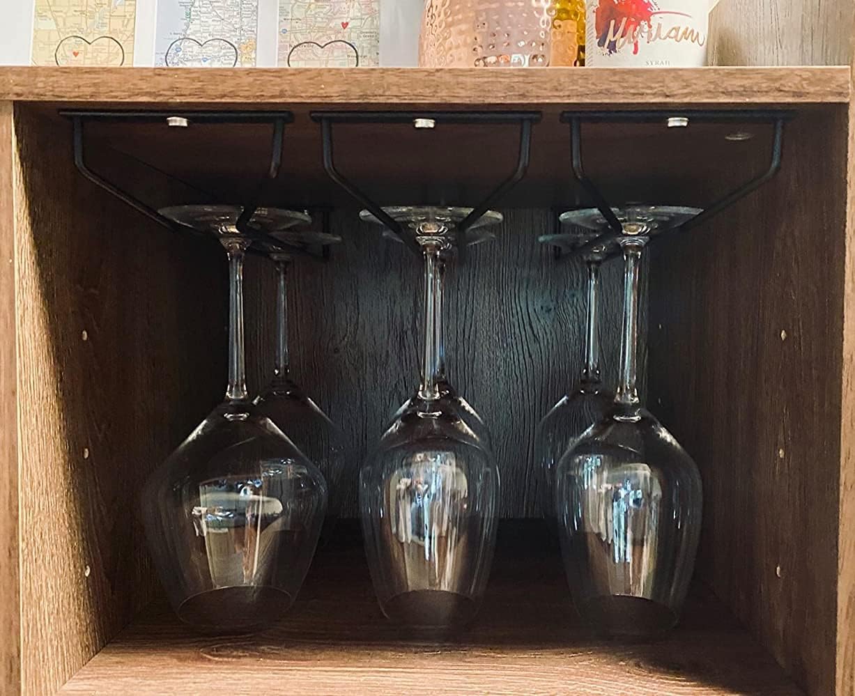 14-Inch Black Wine Glass Rack, Under Cabinet Wine Glass Holder Stainless Steel Stemware Rack - Hanging Stemware Holder for Cabinet Kitchen Bar, Set of 4