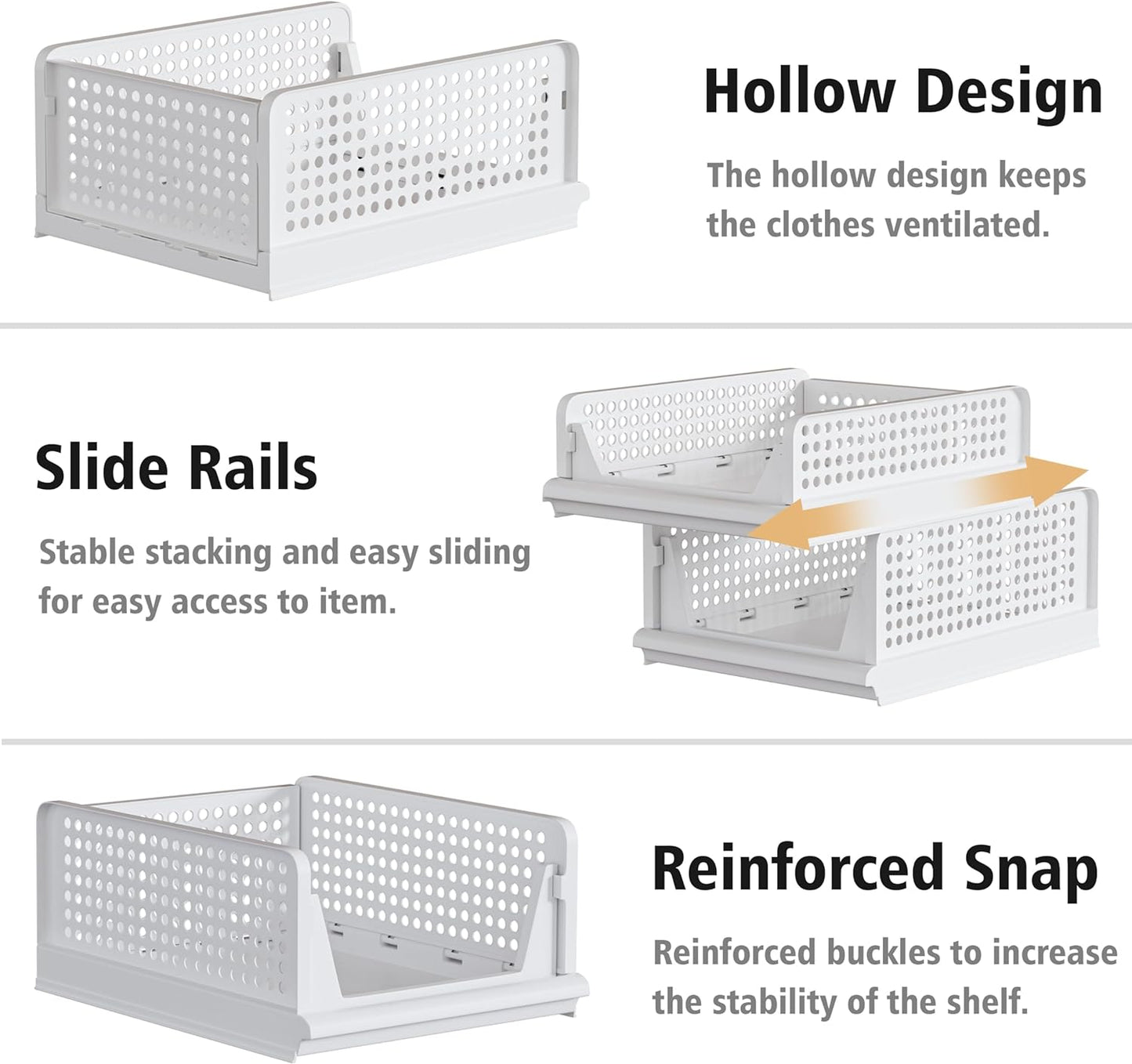 4 Pack Stackable Plastic Storage Basket Closet Organizer Bin Foldable Clothes Organizer Storage Drawer Shelf Container for Living Room Bathroom Kitchen Office (4S)