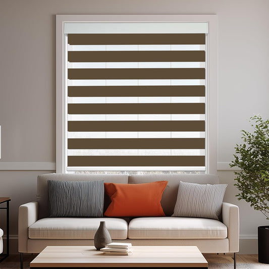 HESTIA Cordless Zebra Blinds Light Filtering Roller Shades UV Blocking Blackout Privacy Indoor Window Shades for Home Office Day and Night, Brown,27" W x 60" H