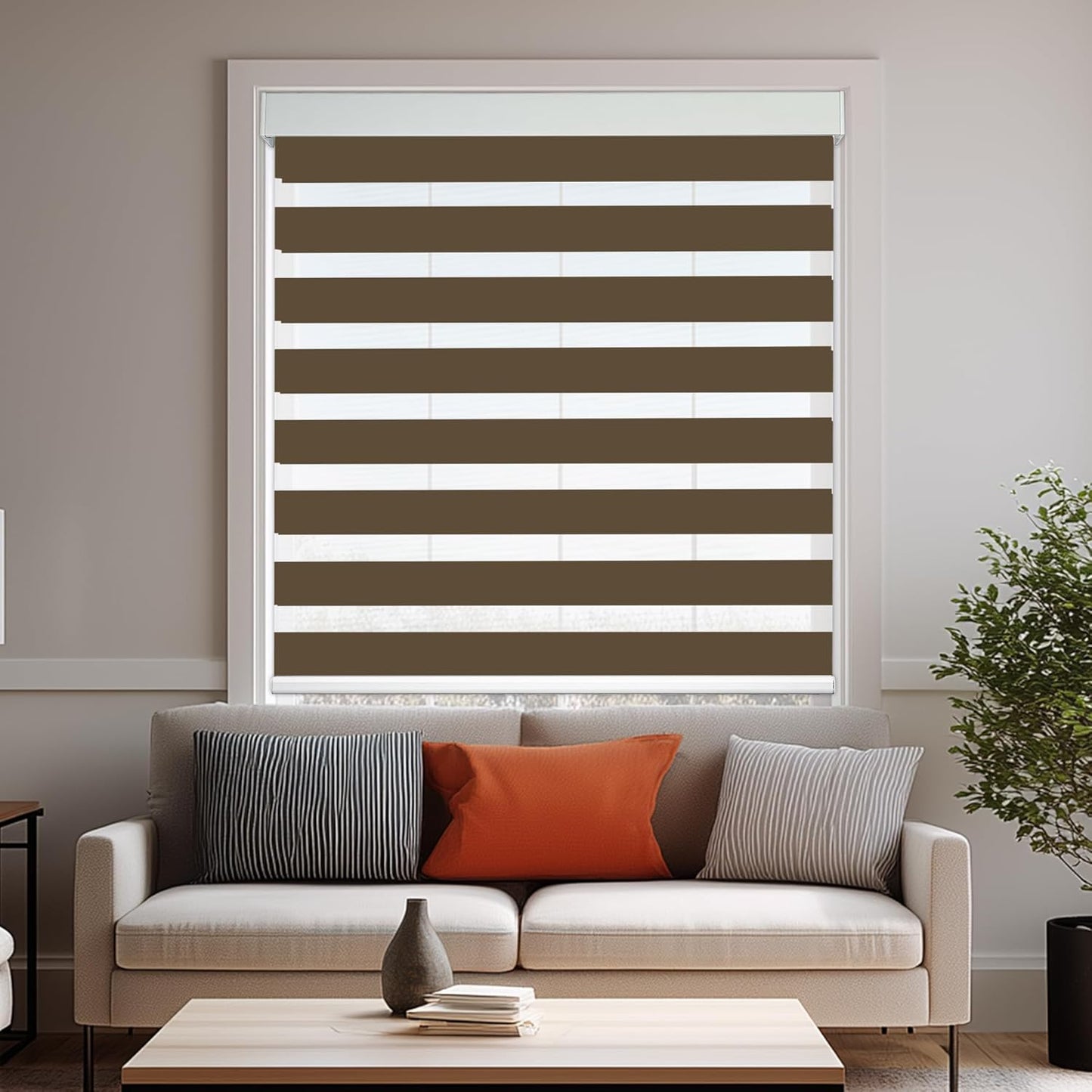 HESTIA Cordless Zebra Blinds Light Filtering Roller Shades UV Blocking Blackout Privacy Indoor Window Shades for Home Office Day and Night, Brown,26" W x 54" H
