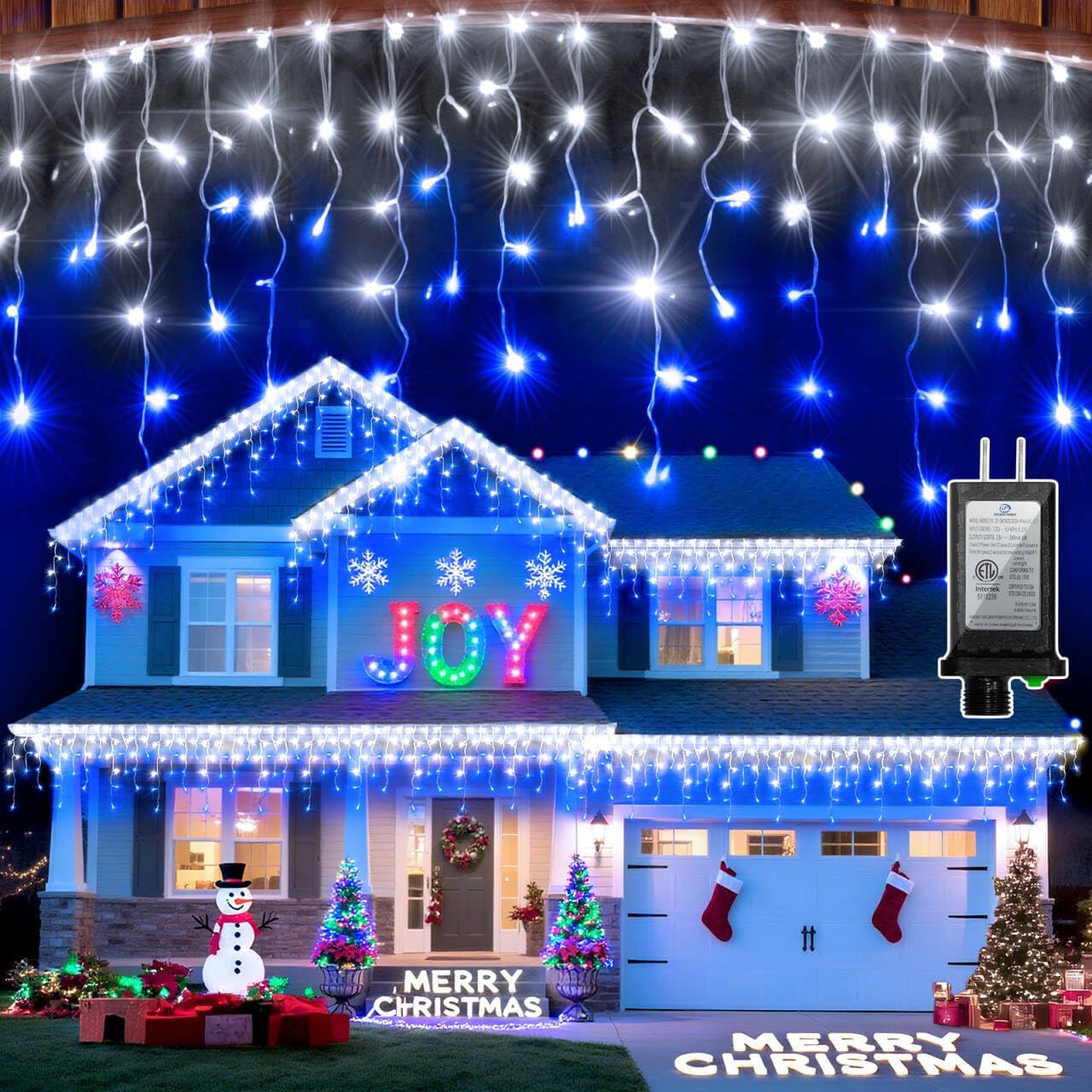 1332 LED 131FT Extra Long Icicle Lights - 296 Drops Waterproof Christmas Lights 12 Modes, Outdoor Christmas Decor for Mall Hotel Fence Holiday Lighting Blue & White