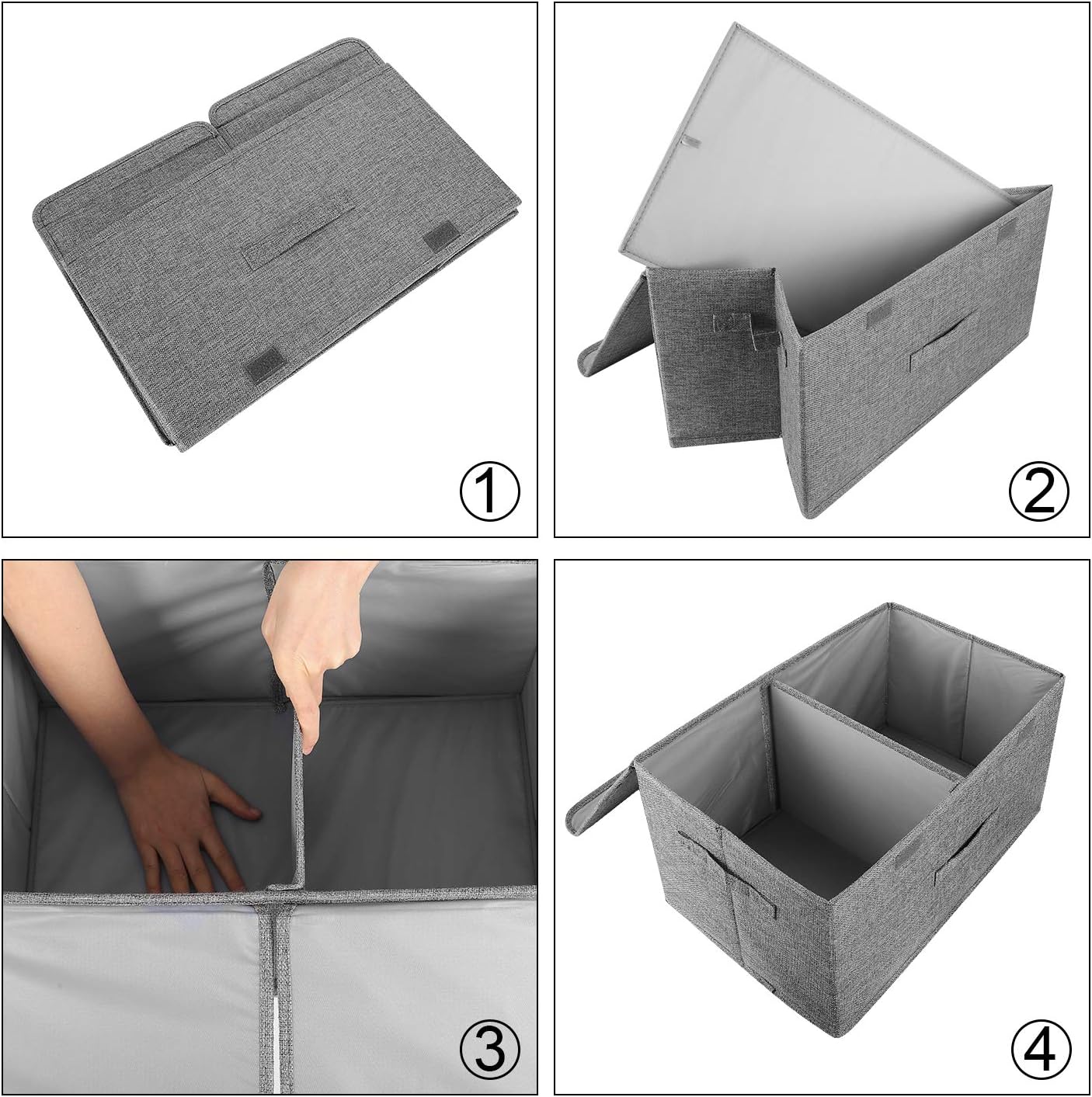 2 Pack Storage Boxes with Lids and Handles, Collapsible Linen Storage Bins Organizer Containers Baskets Cube with Removable Divider for Home Bedroom Closet Office (Khaki, Small)