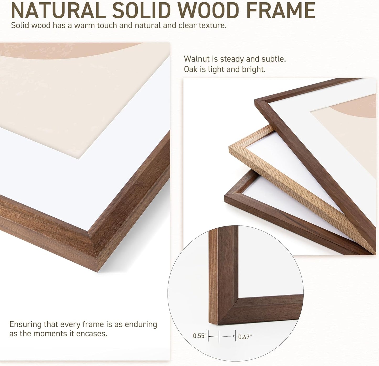 20x30 Poster Frame Set of 2 Natural Solid Walnut Photo Frames with 16x24 Removable Mat Wall Hanging Large Handcrafted Frame with HD Plexiglass Wall and Tabletop Display Large Picture Frame