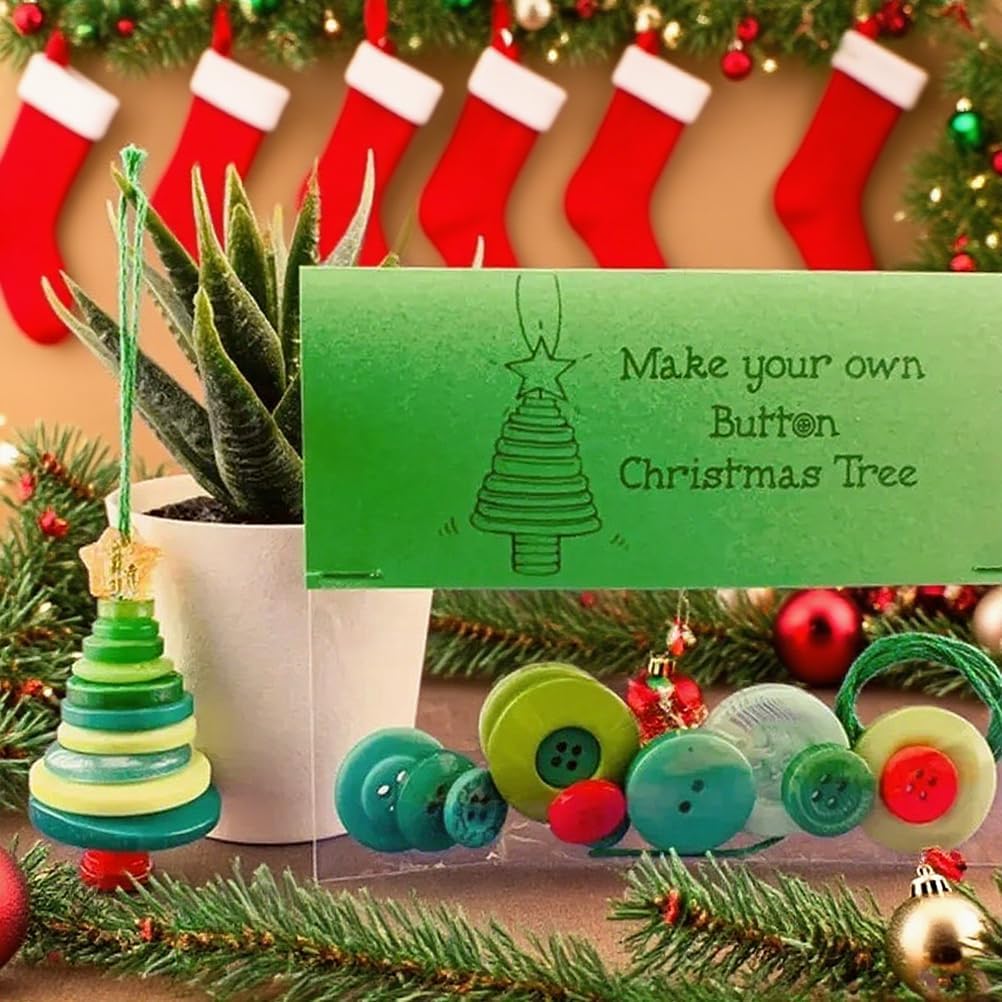 DIY Christmas Button Ornament Making Set - Snowman/Santa/Angel, Fun Holiday Craft Kit for All Ages, Ideal Xmas Tree Hanging Decor & Festive Gifts (Christmas Tree 4)