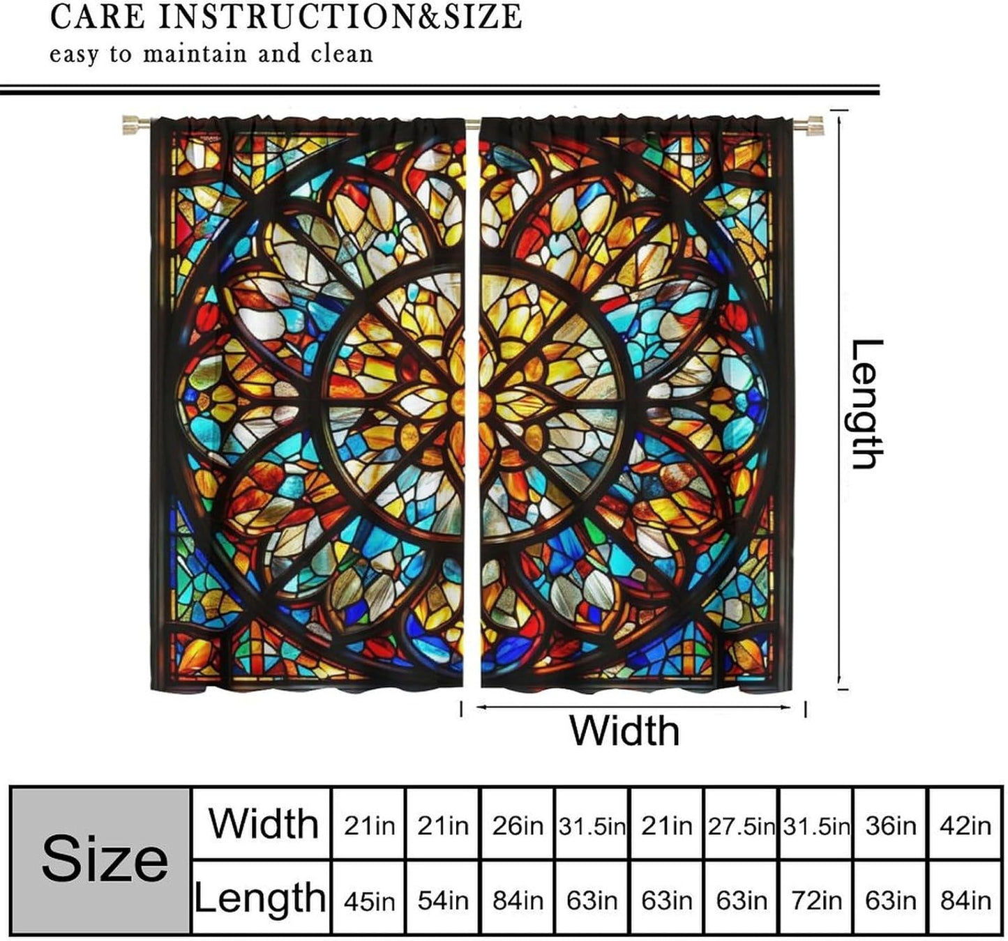 Stained Glass Curtains,Retro Mid Century Abstract Colorful Geometric Prints Home Decor Drapes for Bedroom Living Room Kitchen Window Treatment 2 Panels Set Total Size 52" W X 84" L Inch