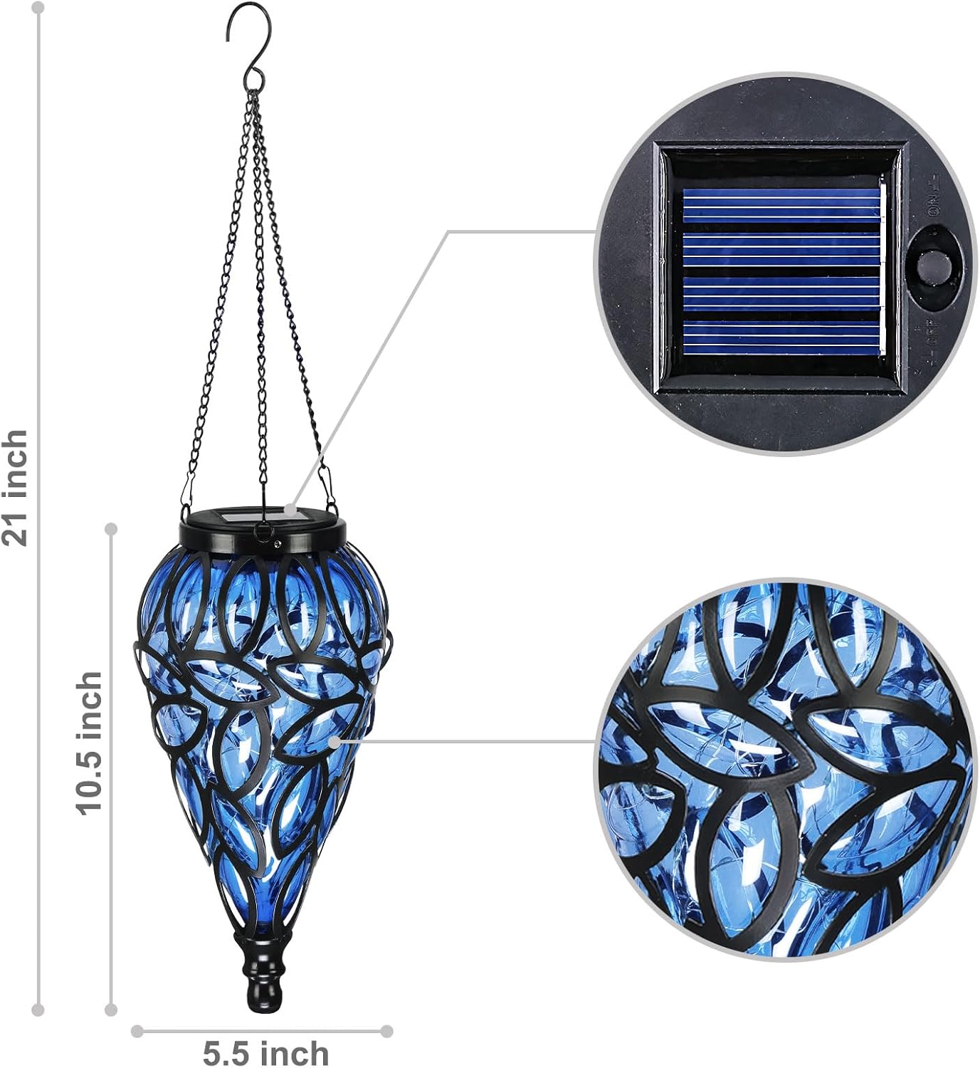 SUNNYPARK Outdoor Plastic Solar Hanging Lantern, 15 Cool White LEDs Twinkle Effect Tear-Shaped Hanging Lantern Decor Garden Decorative Solar Lights for Backyard, Patio and Lawn