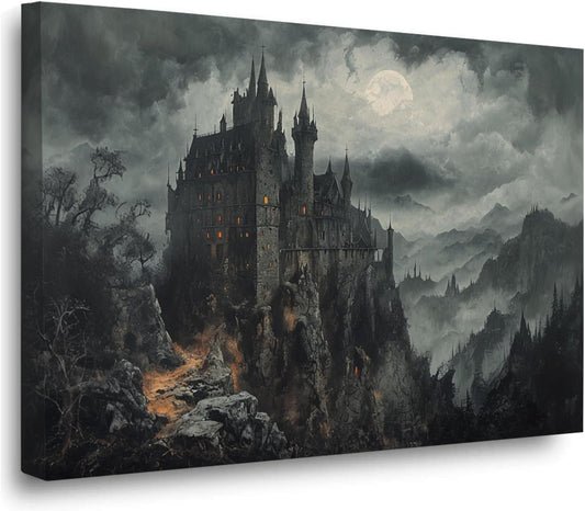 Vintage Castle Poster Dark Academy Victorian Gothic Castle Wall Art Poster Moody Mystical Art Print Suitable for Home Living Room Bedroom24x36in Wood Framed