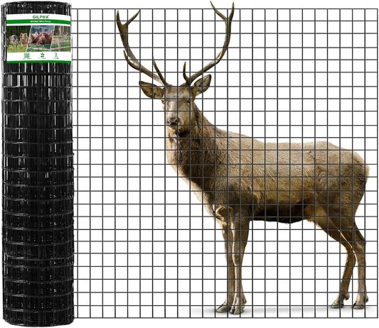 Wire Fence, 48 in(H) X 50 ft(L) PVC Coated Welded Wire Fencing 2" X 2" 16GA Garden Border Vinyl Metal Chicken Wire Fencing Mesh Roll for Yard Vegetable Plant Protection Poultry Netting Black