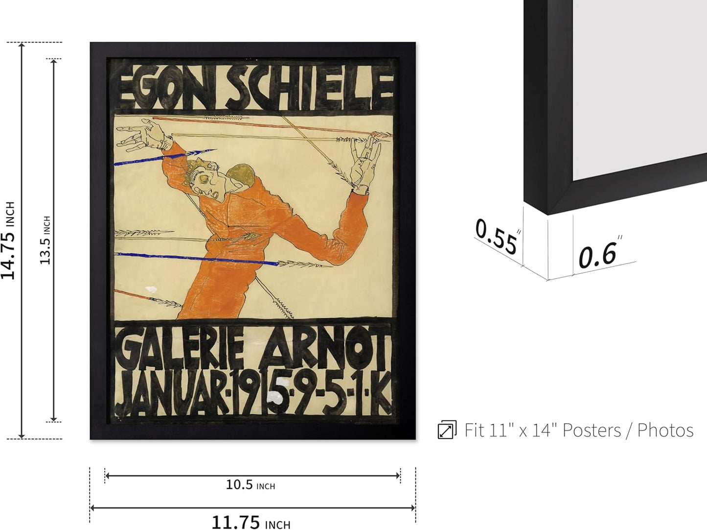 Poster Master Vintage Painting Poster - Retro Expressionism Print - Self Portrait as the Martyred St Sebastian - Gift for Artist, Friend - Wall Decor for Home, Office, 11x14 Black Framed