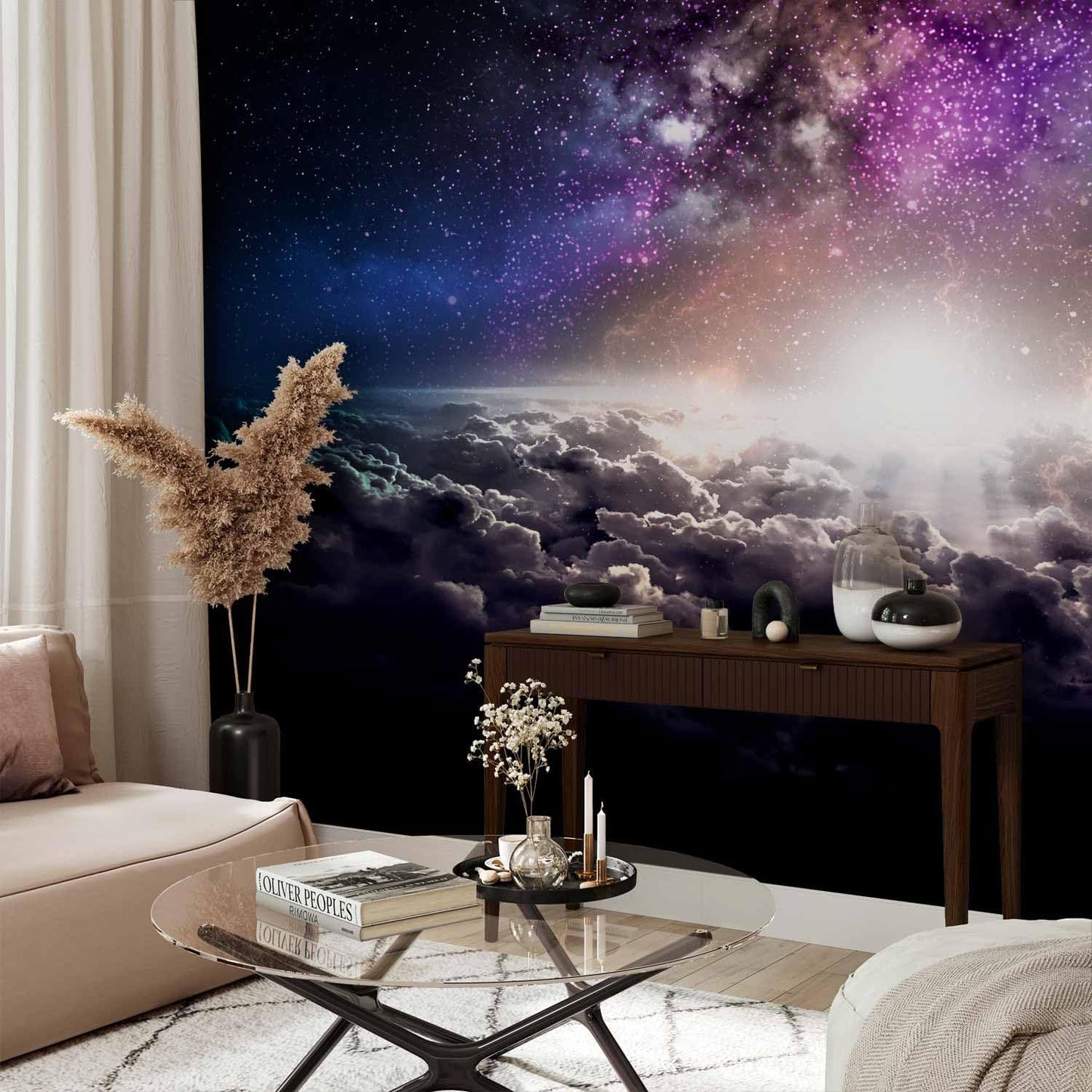 artgeist Wall Mural Galaxy 77x55 in - Peel and Stick Self-Adhesive Wallpaper Removable Large Sticker Foil Wall Decor Print Design Mural Cosmos Sky Star Cloud Purple i-A-10009-a-a